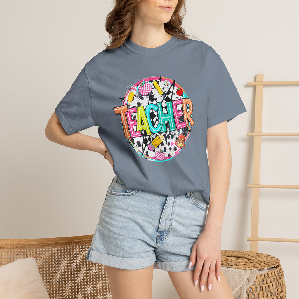 Teacher Graphic T-Shirt — Colorful School Supplies Design