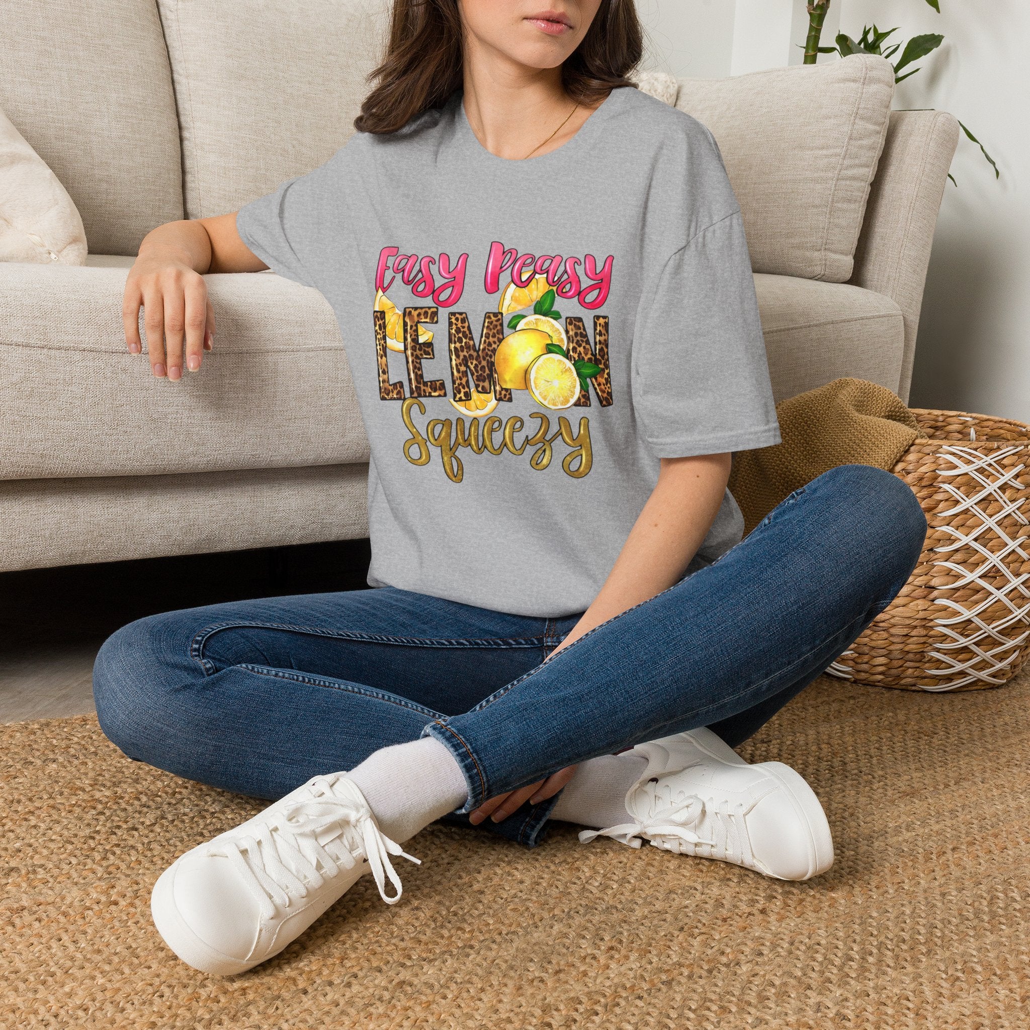 Easy Peasy Lemon Squeezy T-Shirt — Cute Lemon Graphic Tee with Leopard Print Accents
