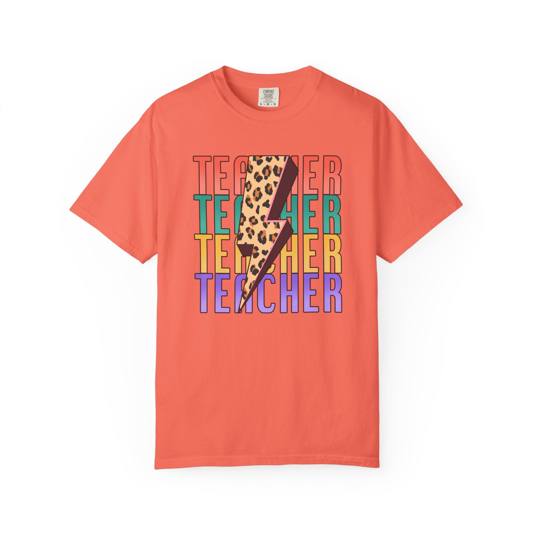 Teacher Lightning Bolt Leopard Print T‑Shirt — Colorful Retro Teacher Tee