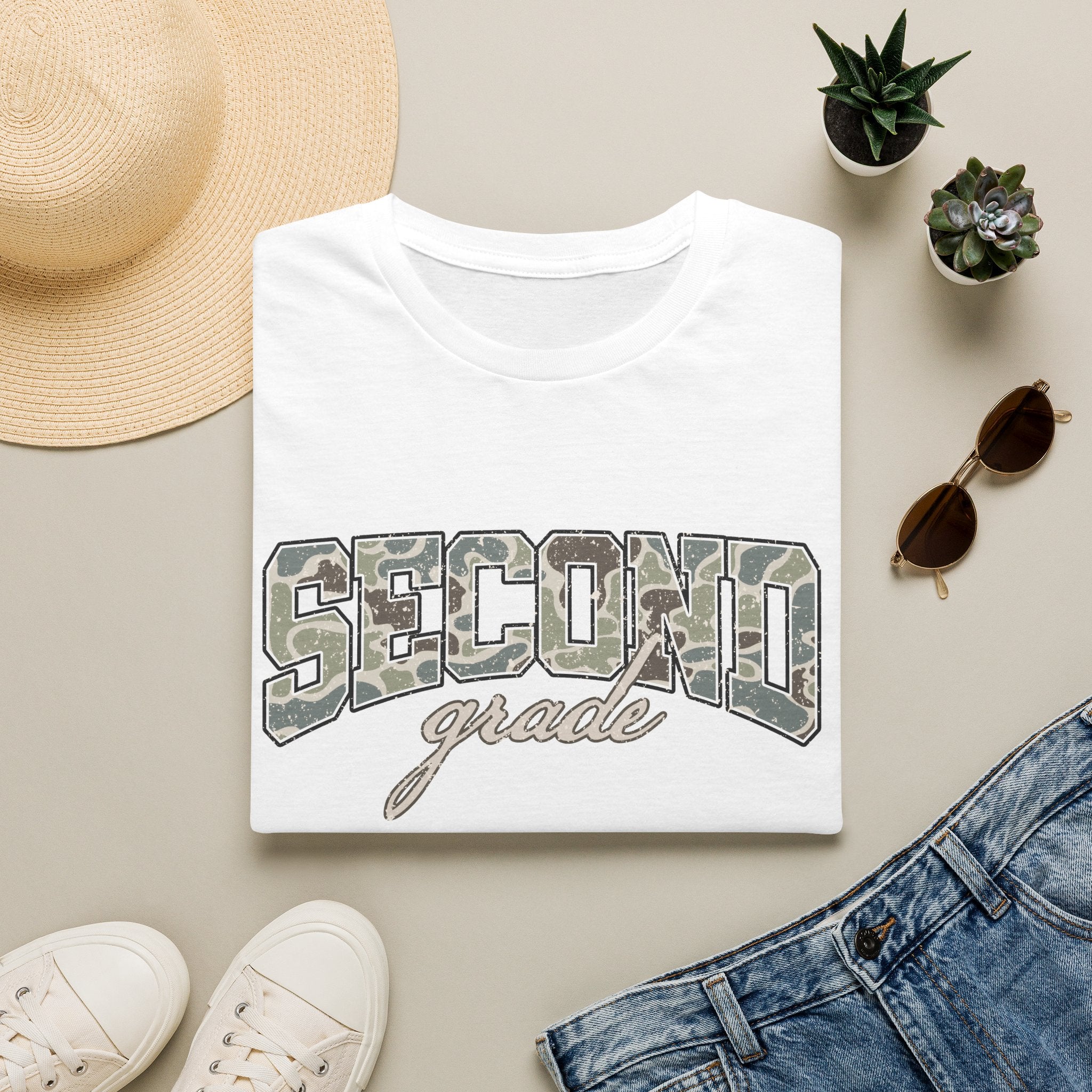 Second Grade Camo T-Shirt — "Second Grade" School Teacher Gift