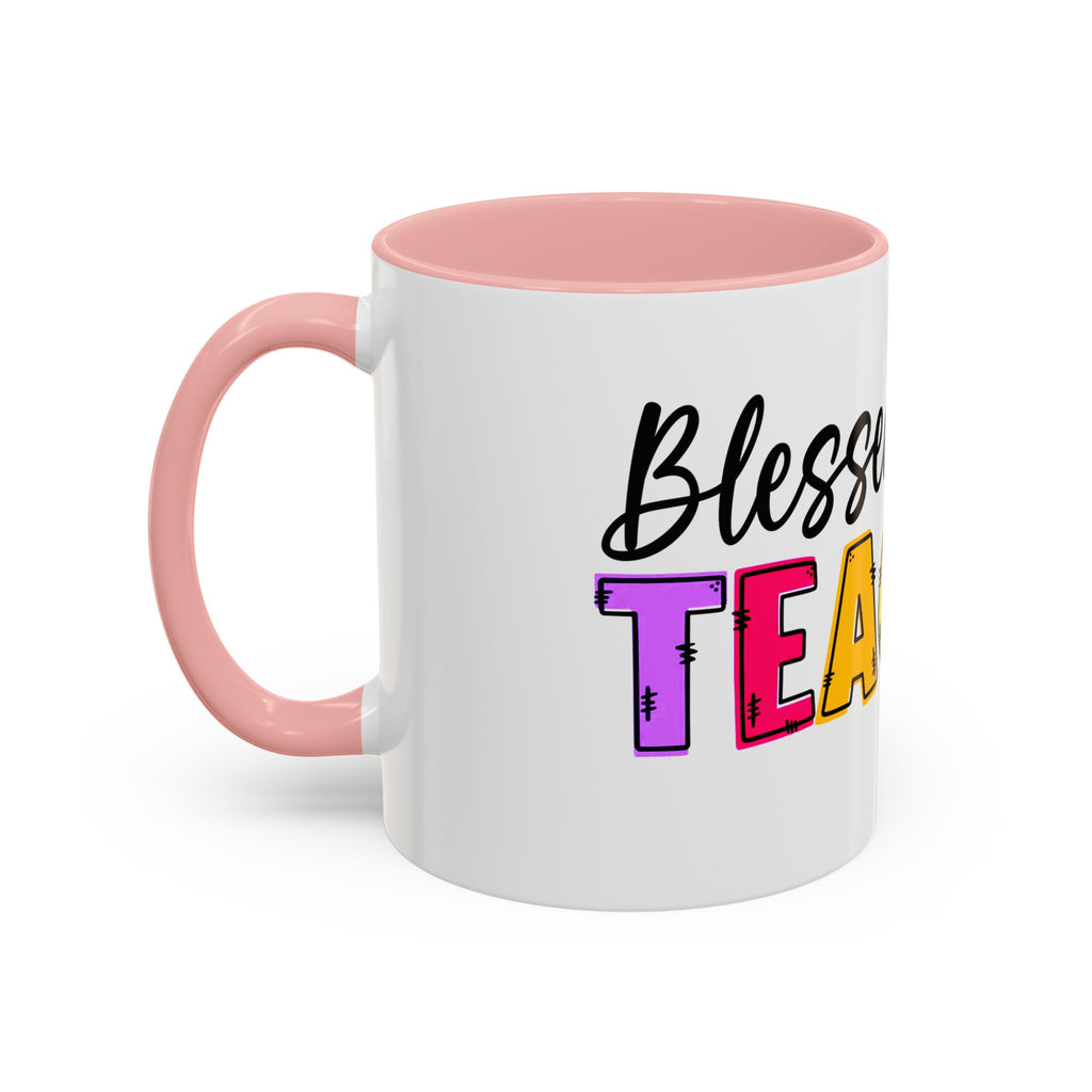 Blessed Teacher Accent Coffee Mug – Colorful Apple Design (11/15oz)