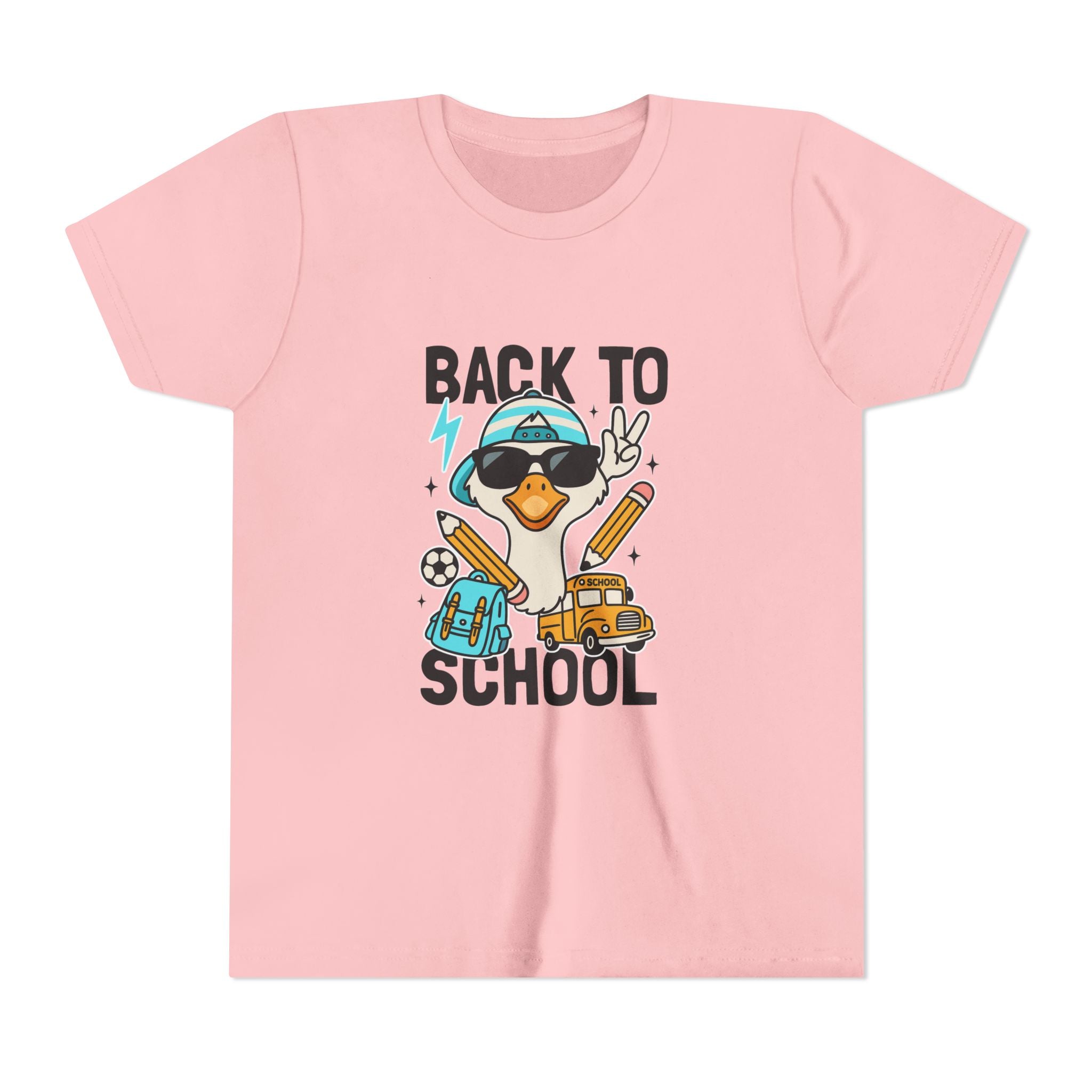 Back to School Duck Youth Tee — Cute Kids School Shirt with Backpack, Bus & Pencil Design