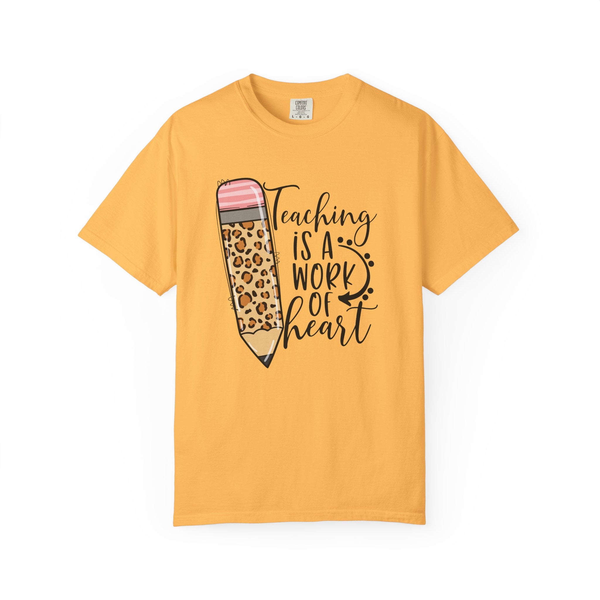 Teaching Is a Work of Heart Leopard Pencil T-Shirt — Teacher Appreciation Gift