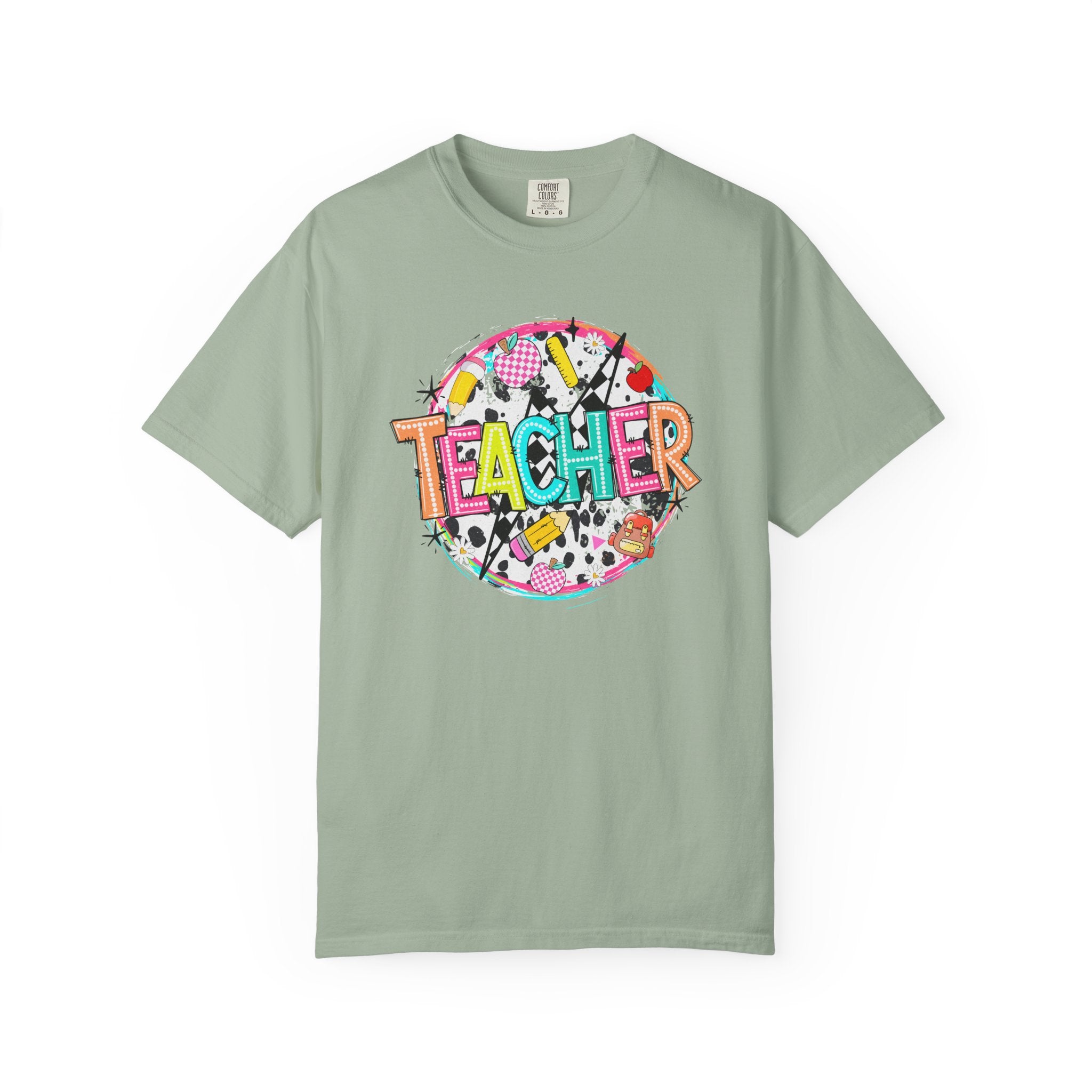 Teacher Graphic T-Shirt — Colorful School Supplies Design
