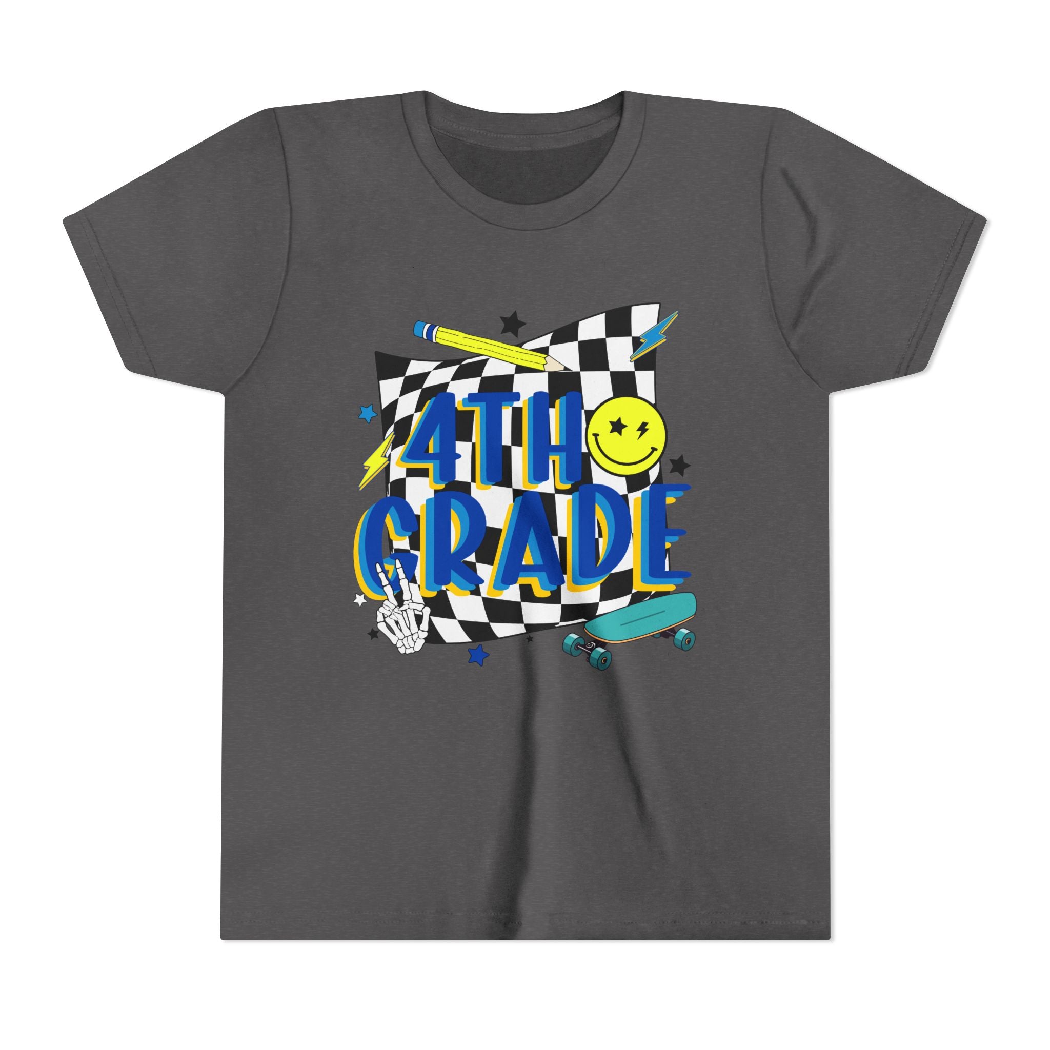 4th Grade Youth Tee — Retro Skateboard Smiley Back-to-School Shirt