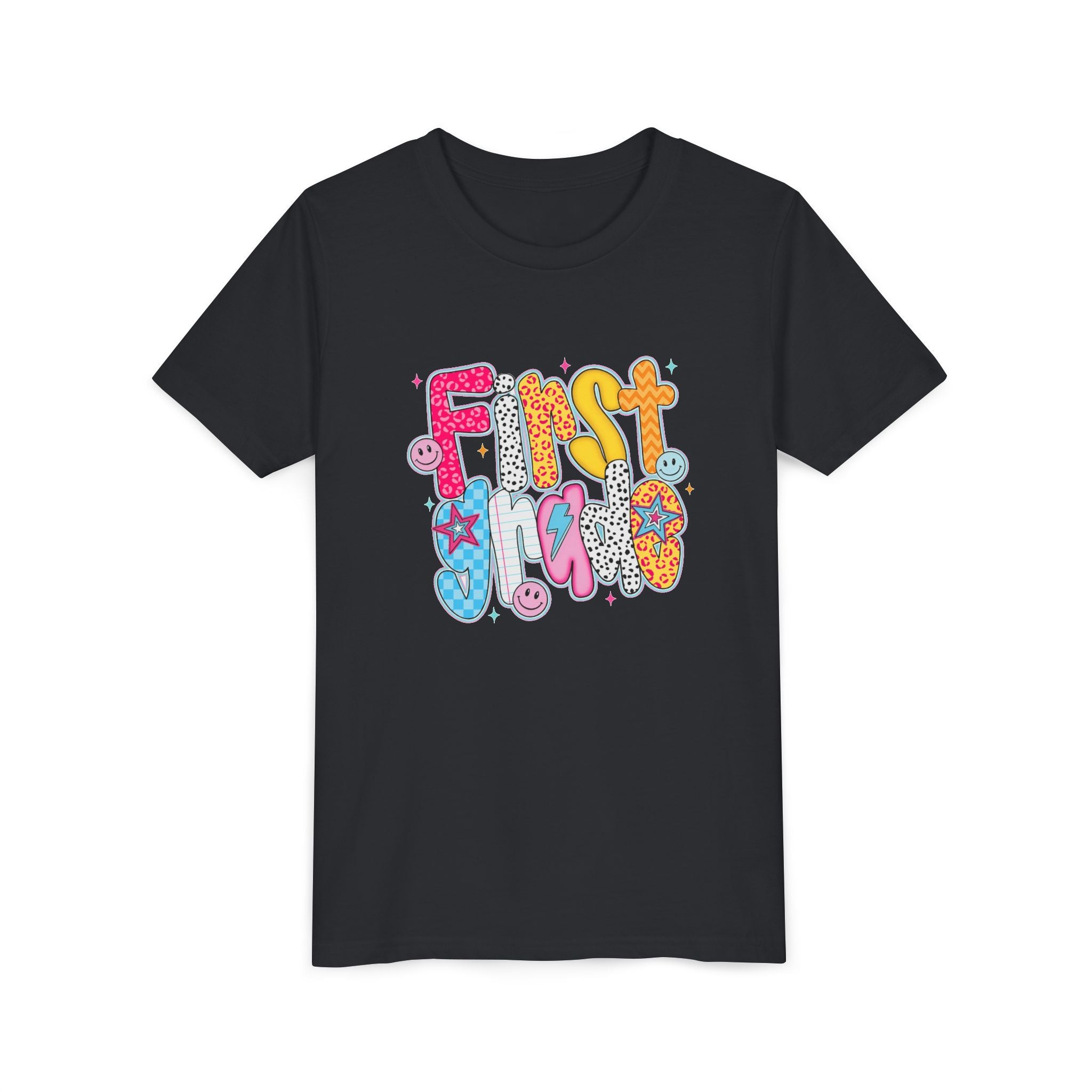 First Grade Youth Tee — Colorful Back-to-School Graphic Shirt