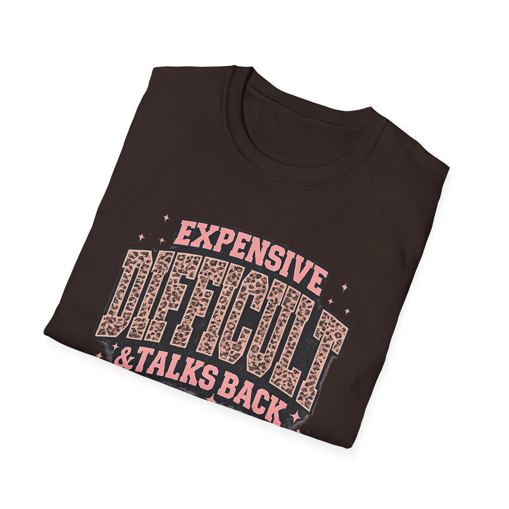 Difficult Talks Back Leopard Graphic T-Shirt — "Expensive Difficult" Feminine Attitude Tee