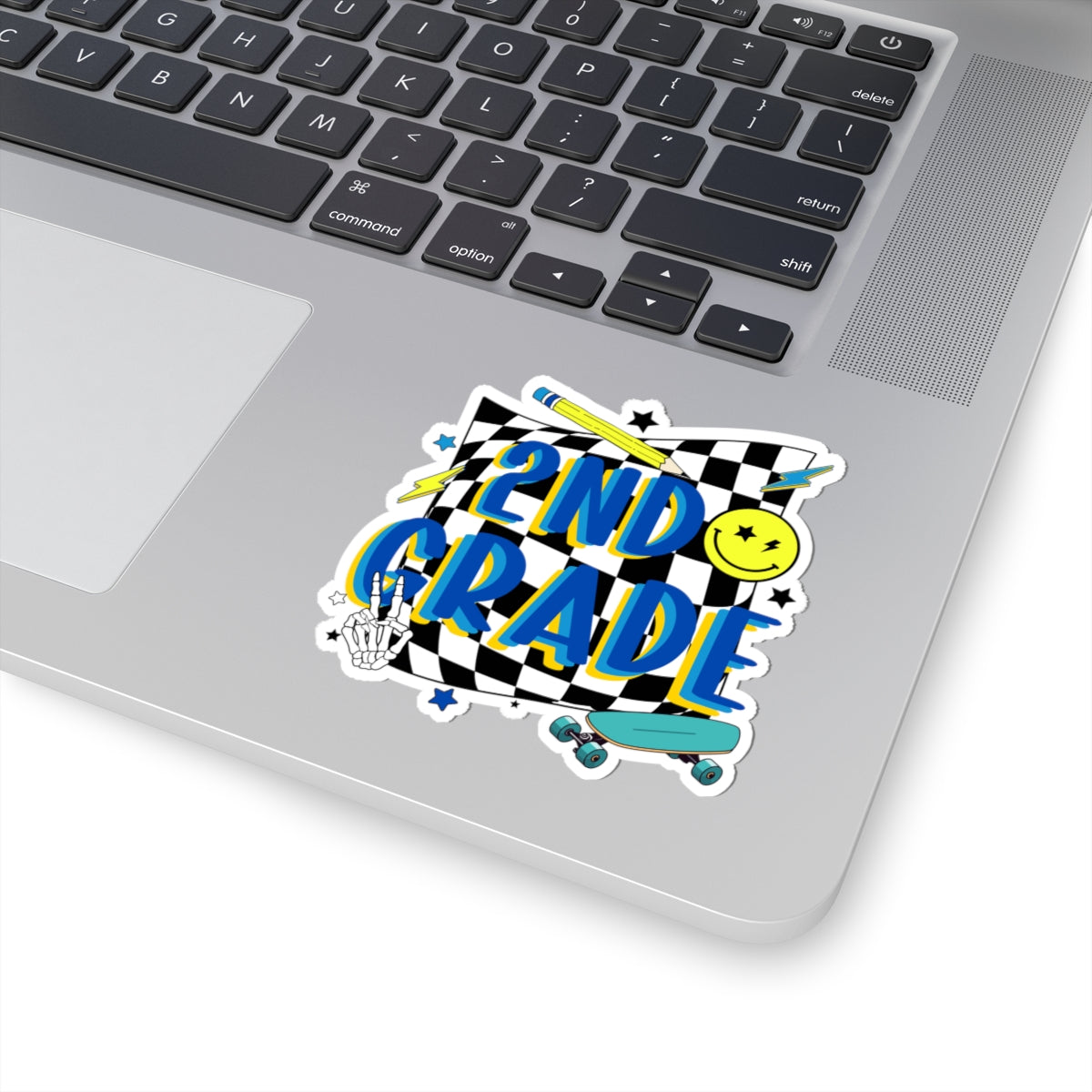 2nd Grade Skateboard Sticker — Retro Checkered School Decal