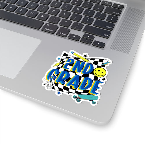 2nd Grade Skateboard Sticker — Retro Checkered School Decal