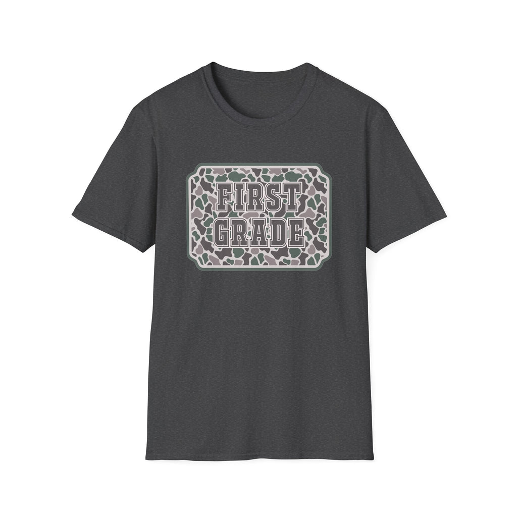 First Grade Camo T-Shirt — 'FIRST GRADE' School Teacher / Back-to-School Shirt