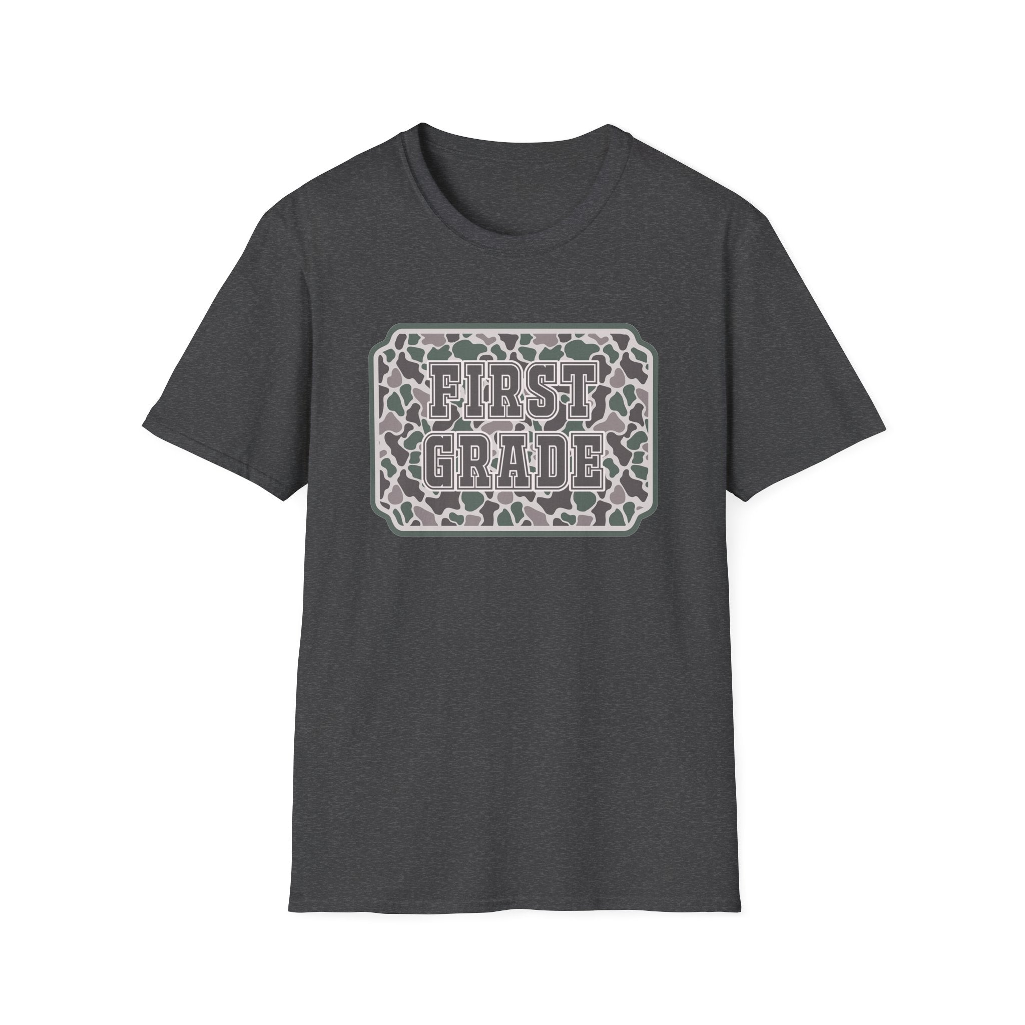 First Grade Camo T-Shirt — 'FIRST GRADE' School Teacher / Back-to-School Shirt
