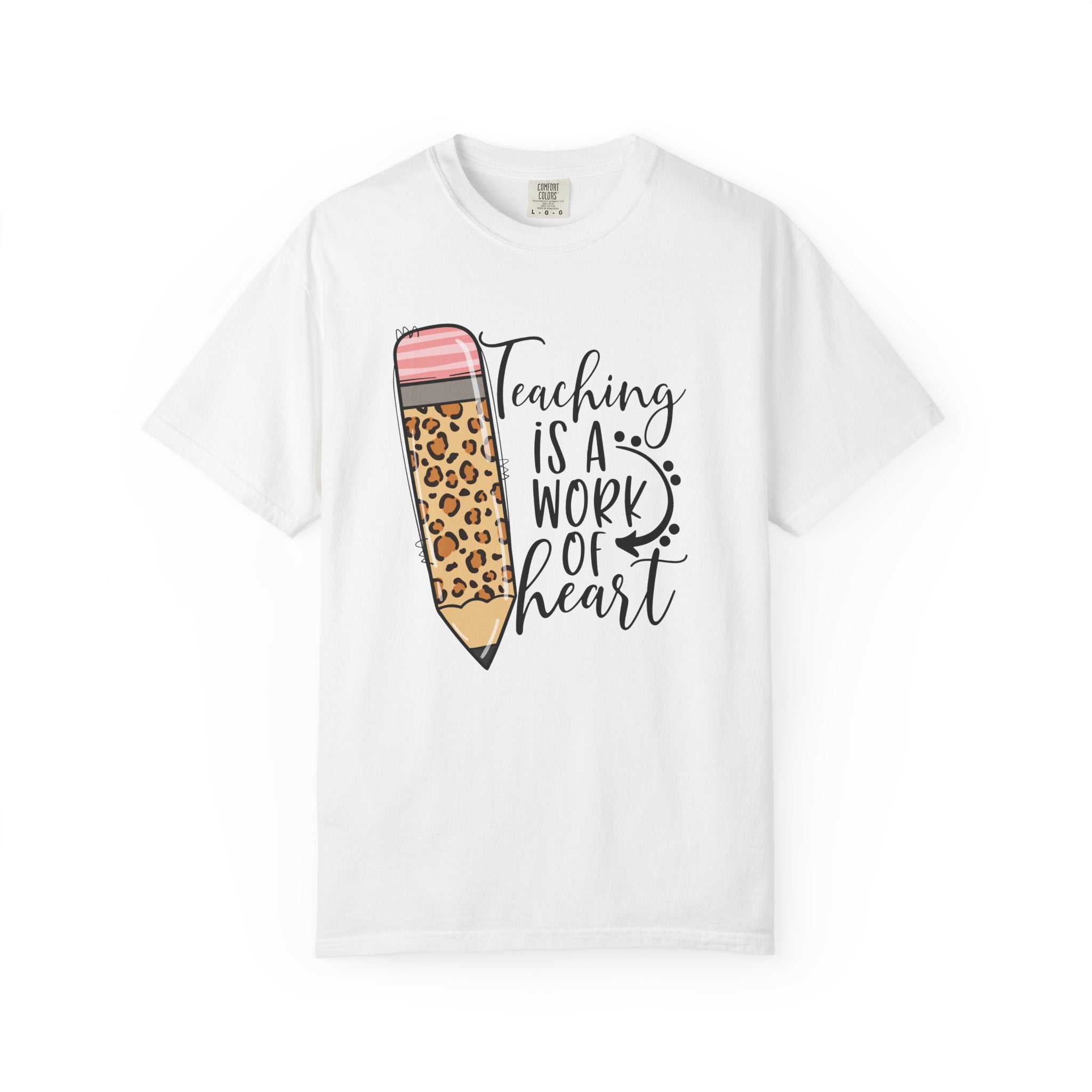 Teaching Is a Work of Heart Leopard Pencil T-Shirt — Teacher Appreciation Gift