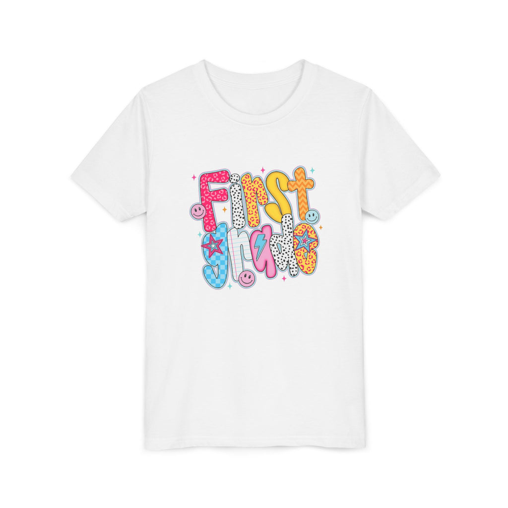 First Grade Youth Tee — Colorful Back-to-School Graphic Shirt