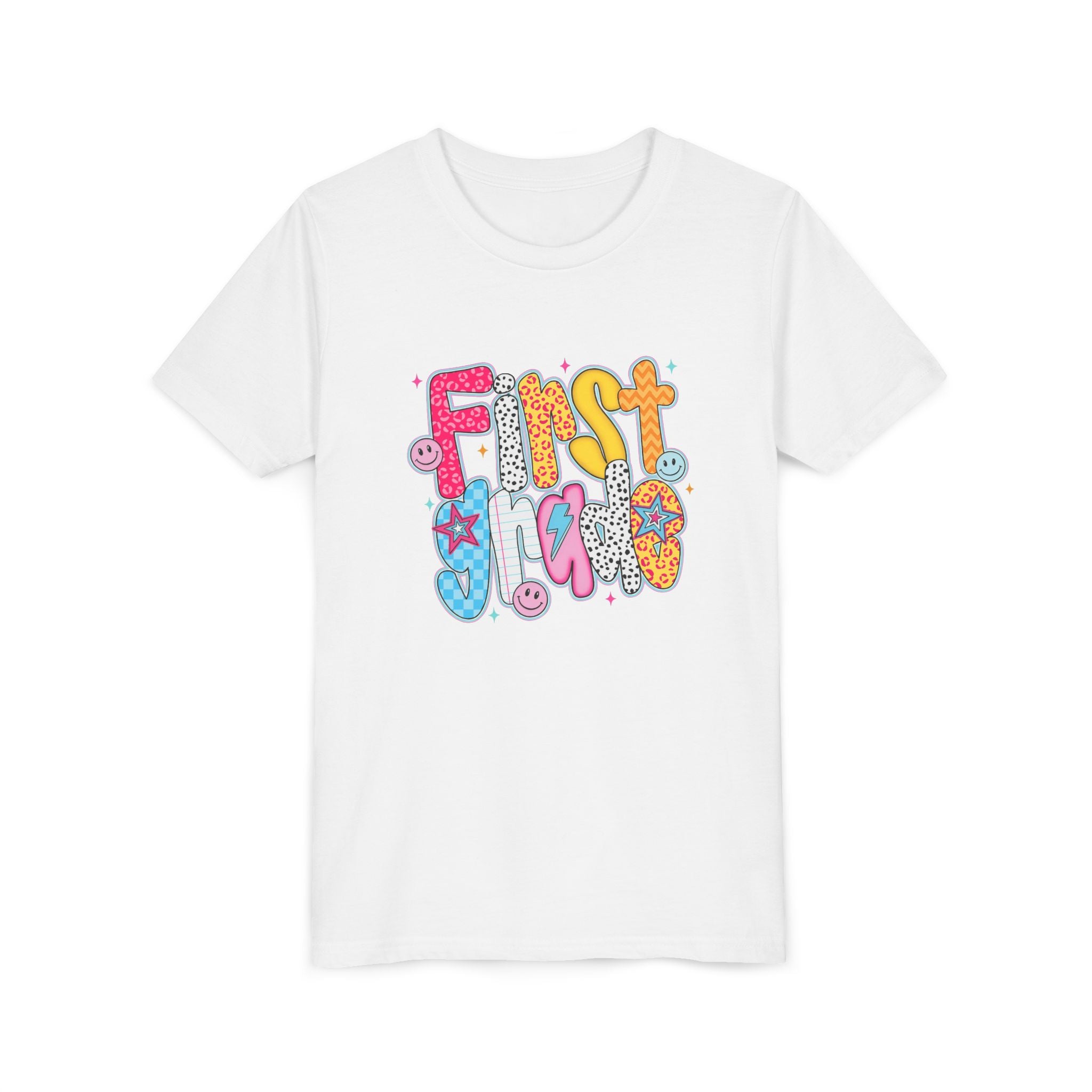First Grade Youth Tee — Colorful Back-to-School Graphic Shirt