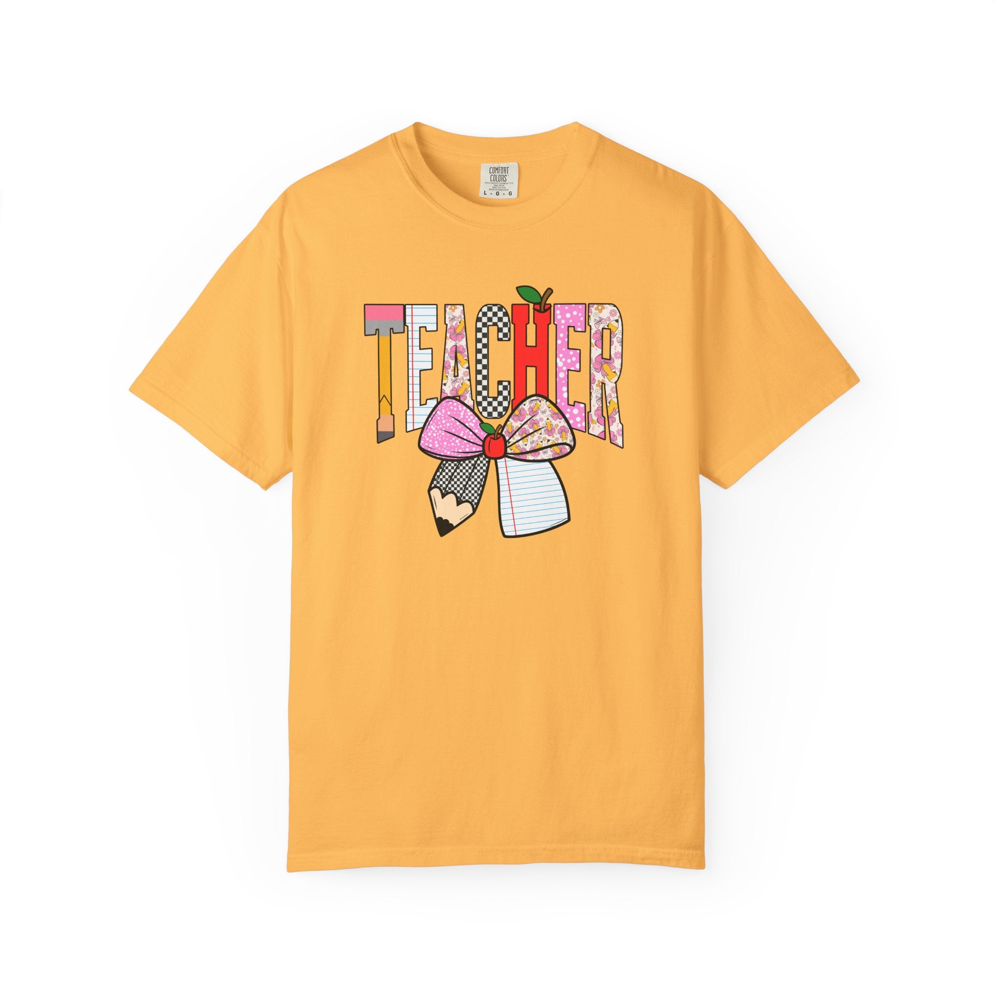Teacher Graphic T-Shirt — Colorful Pencil & Bow Design