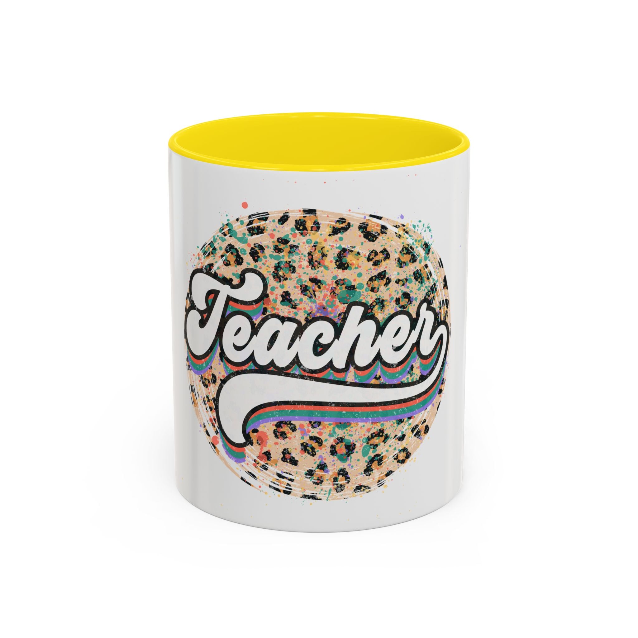 Teacher Leopard Print Accent Coffee Mug – Retro Script Teacher Gift (11/15oz)