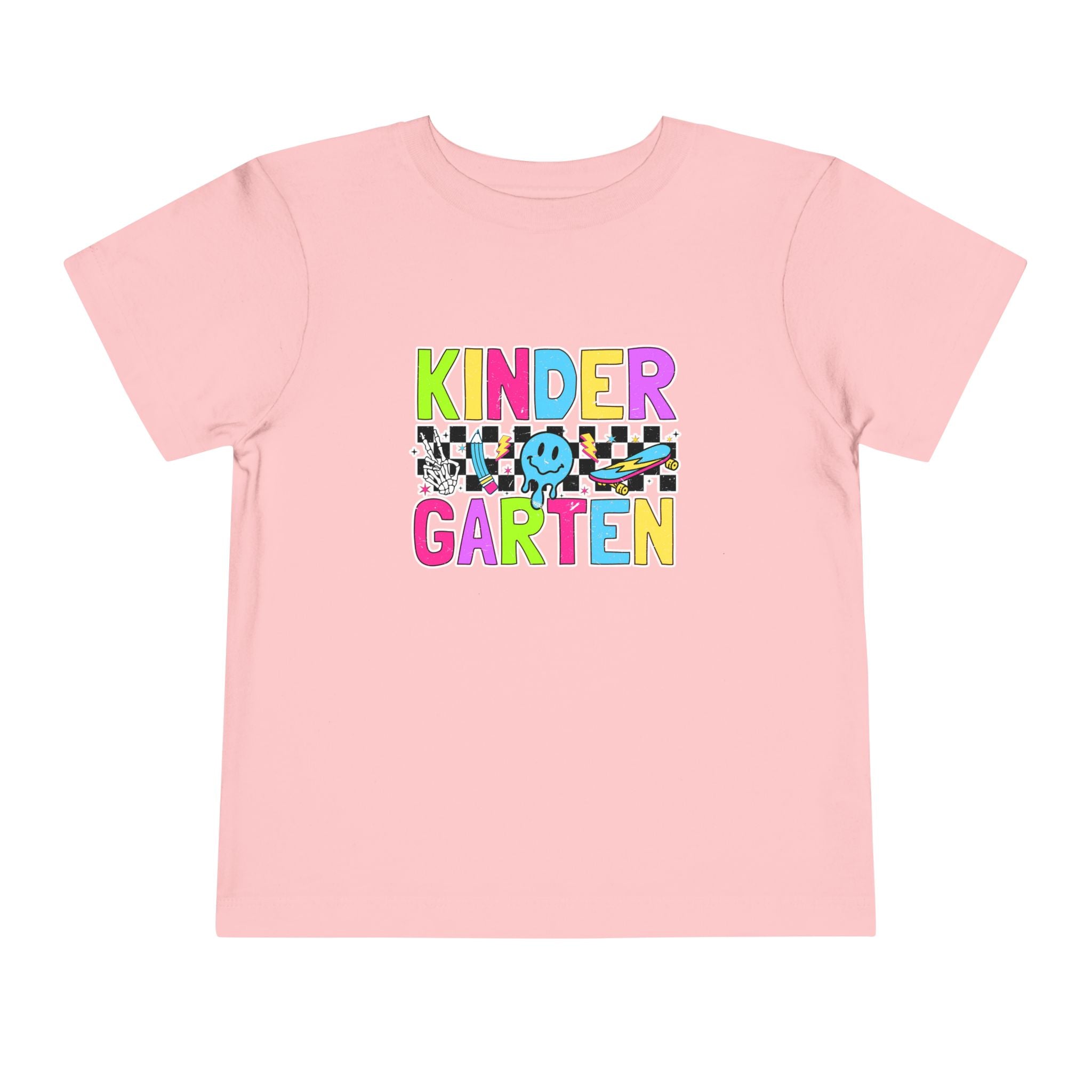 KinderGarten Toddler Tee - Colorful Checker Smiley Back-to-School Shirt