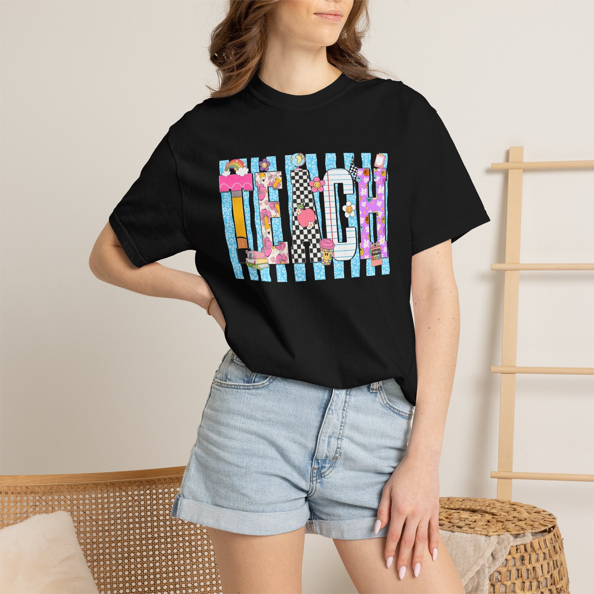 Teacher Stripe Patchwork T-Shirt