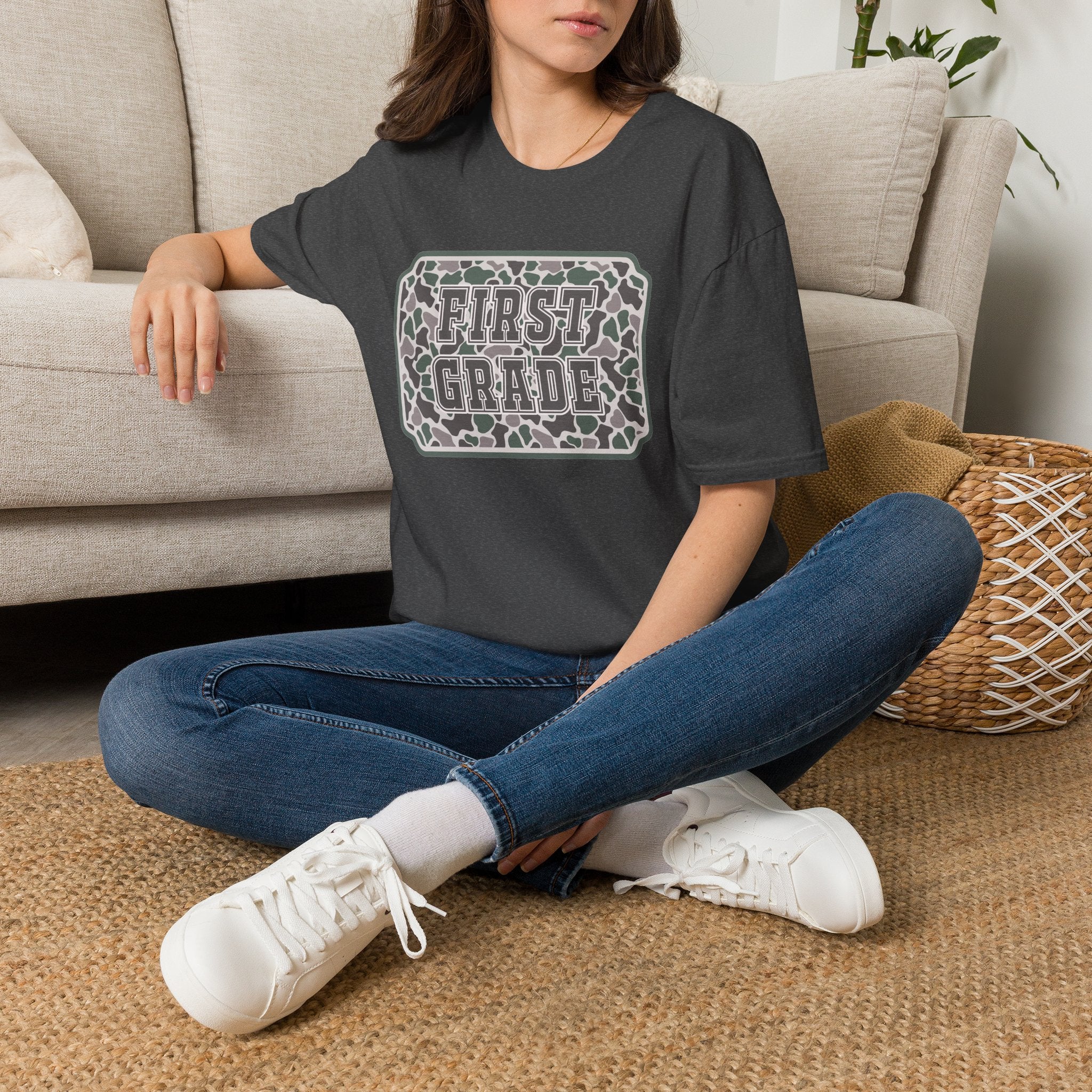 First Grade Camo T-Shirt — 'FIRST GRADE' School Teacher / Back-to-School Shirt