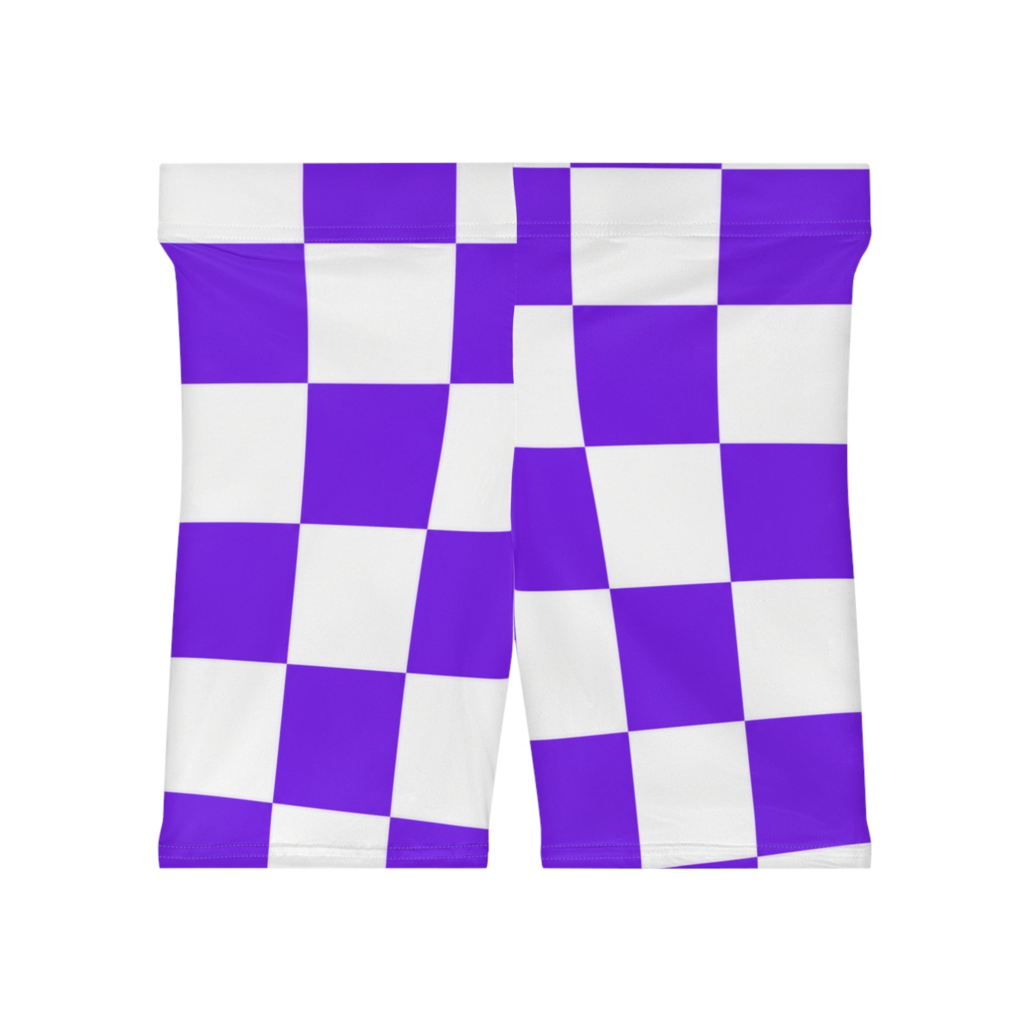 Purple Checkered Biker Shorts — Women's Retro Racing Style