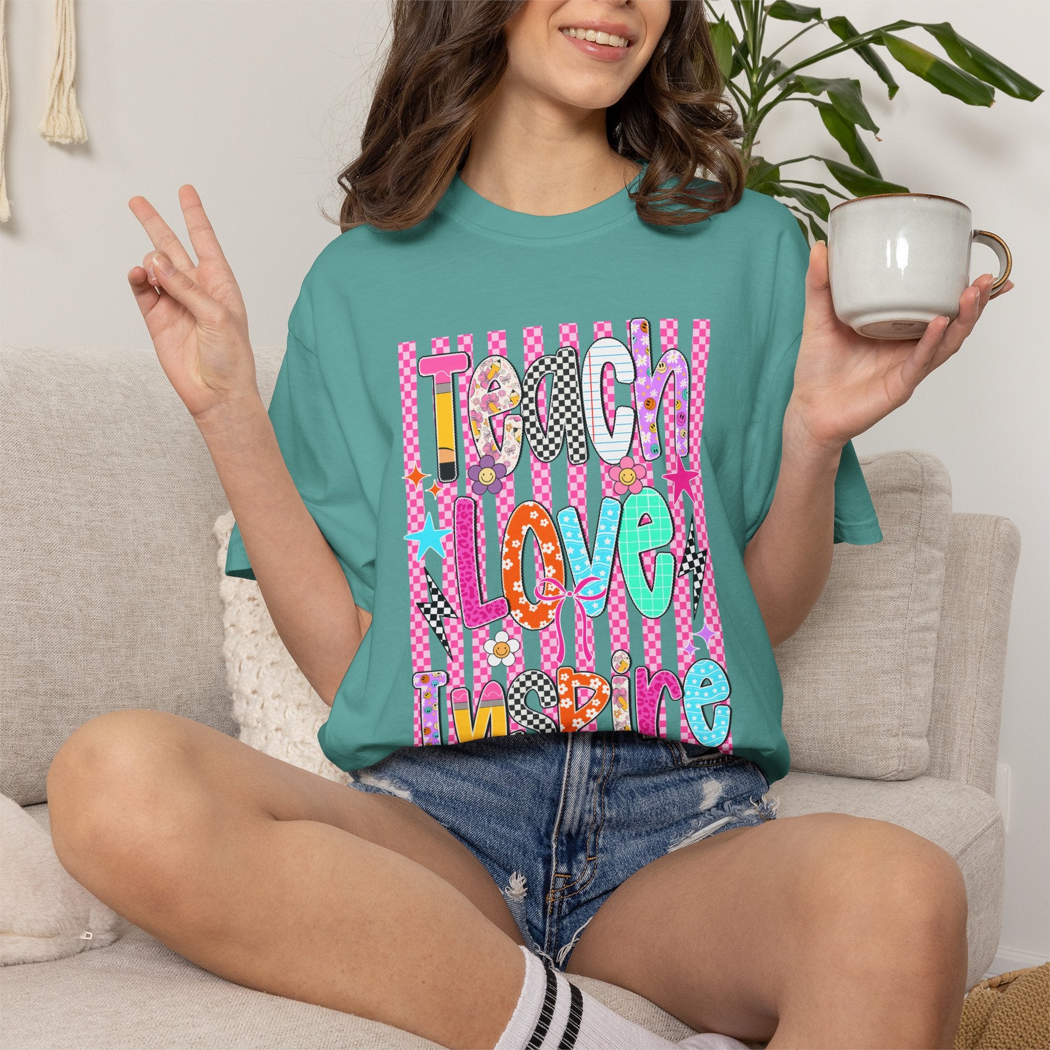 Teach Love Inspire T-Shirt — Colorful Positive Teacher Appreciation Tee