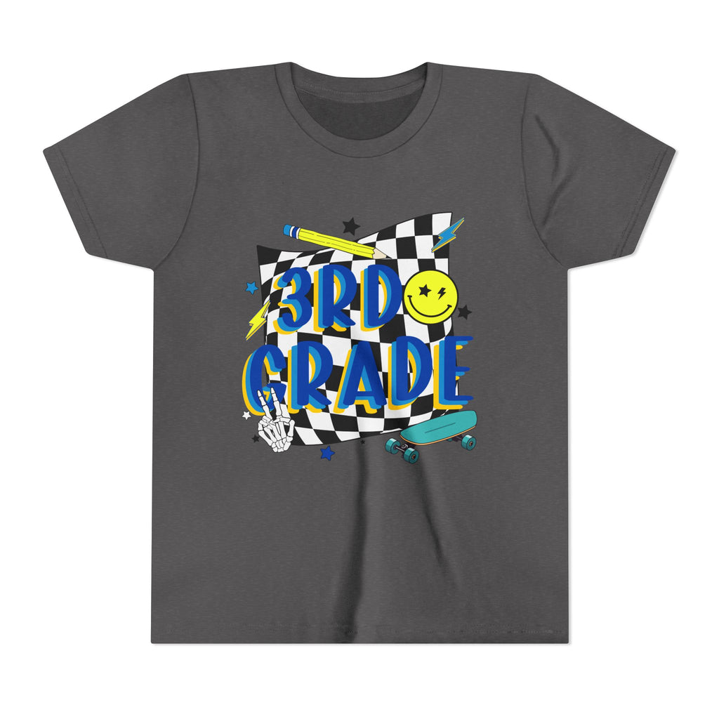 3rd Grade Youth Tee - Back-to-School Smiley Skateboard Design