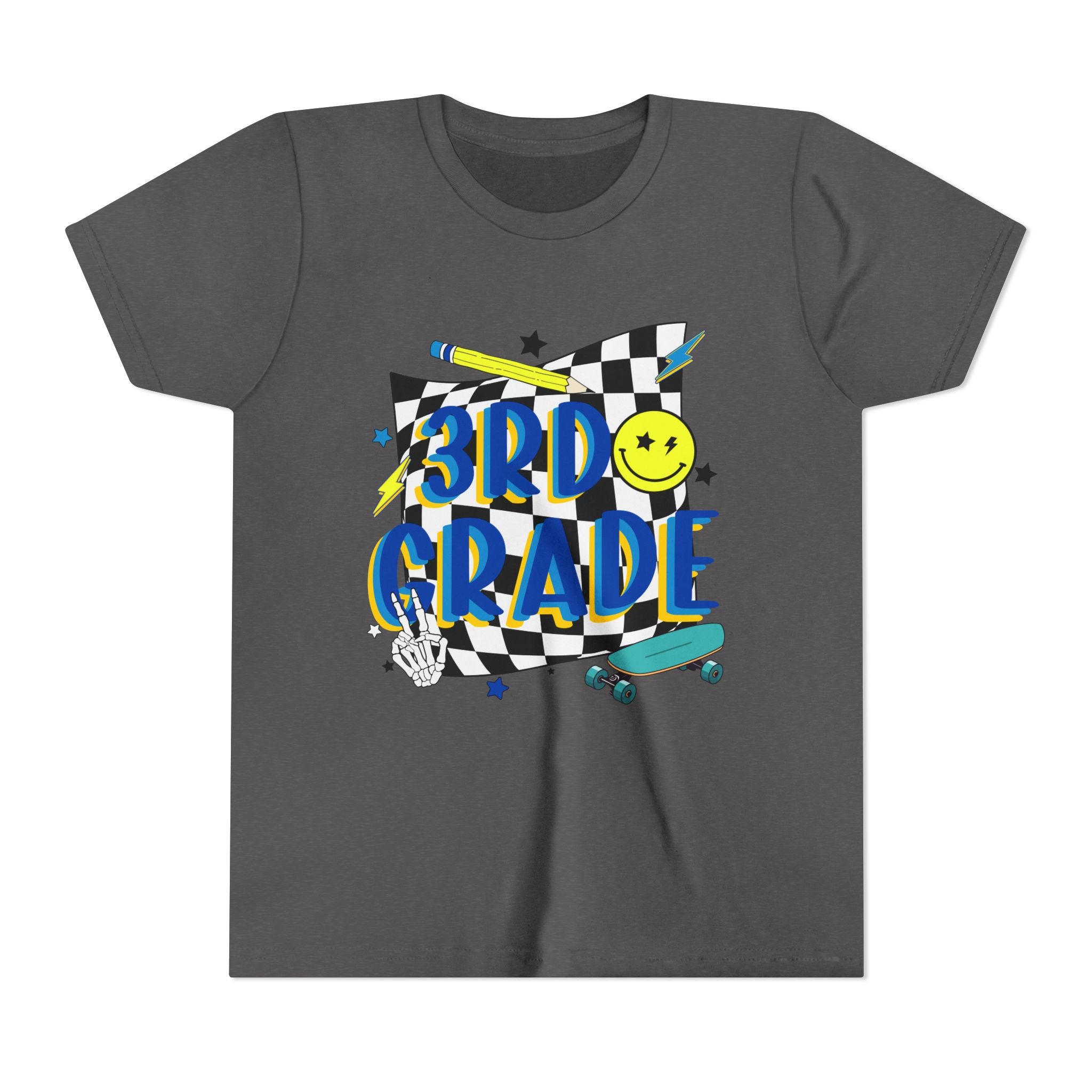 3rd Grade Youth Tee - Back-to-School Smiley Skateboard Design