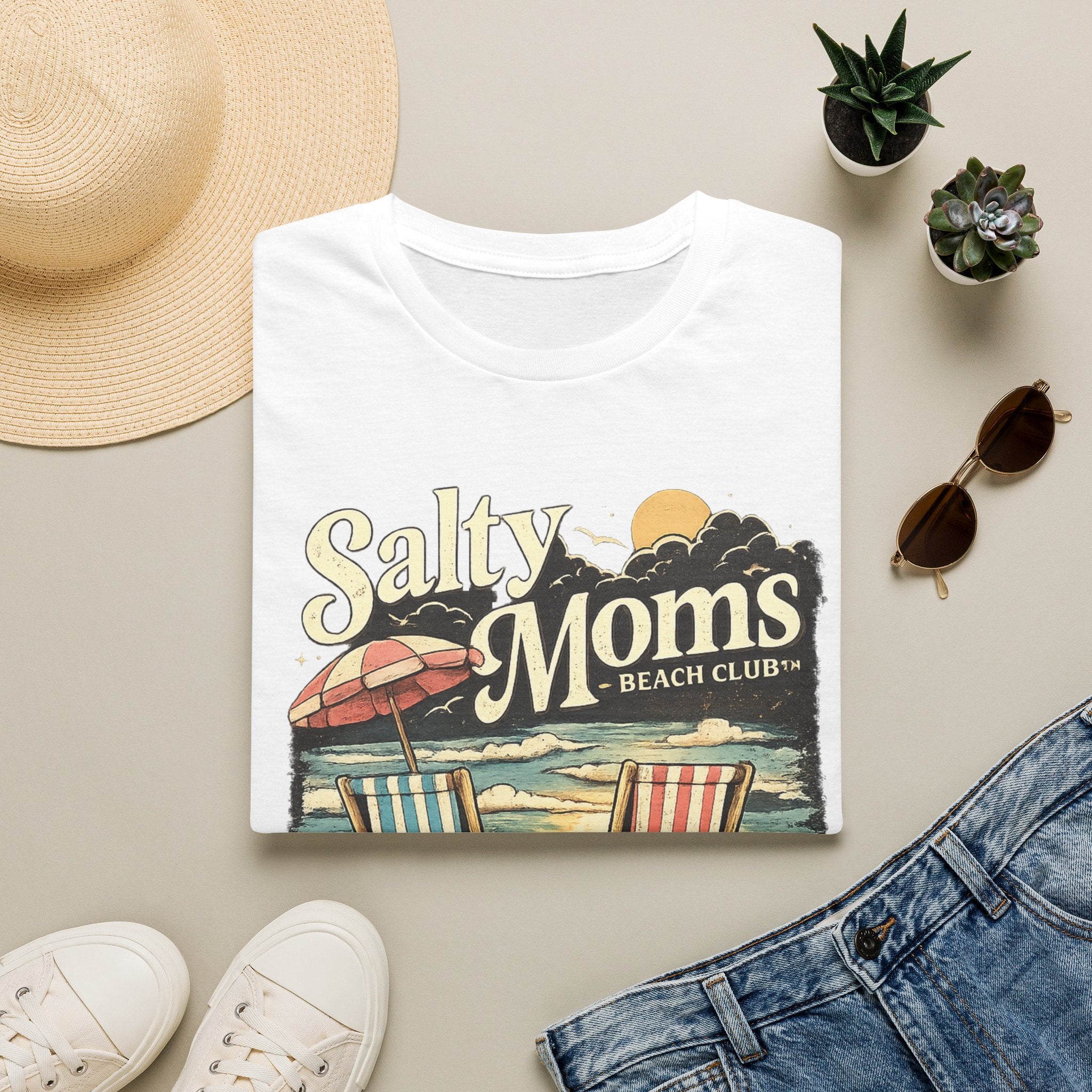 Salty Moms Beach Club T-Shirt — Vintage Coastal Mom Tee