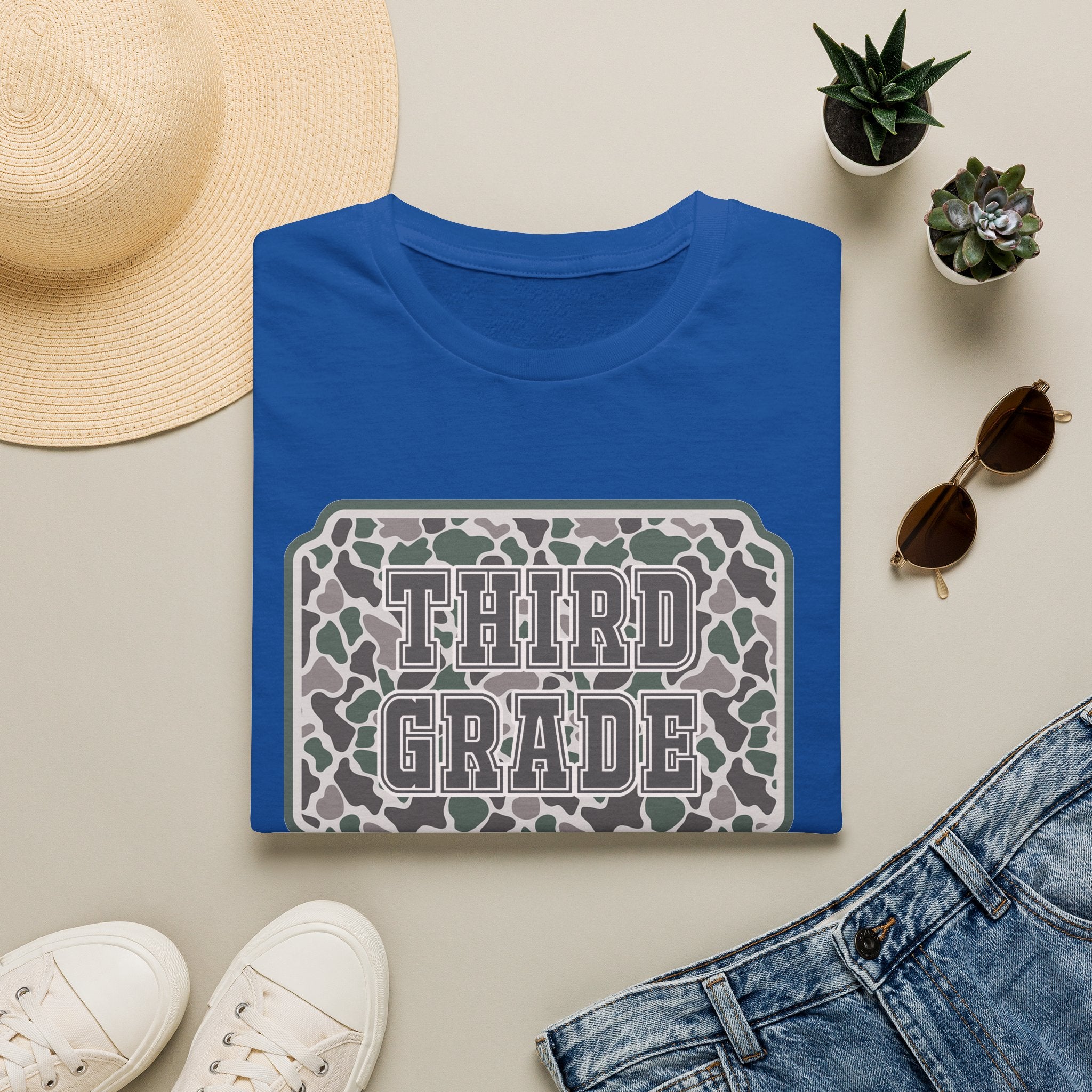 Third Grade Camo T-Shirt — "Third Grade" School Teacher & Student Tee