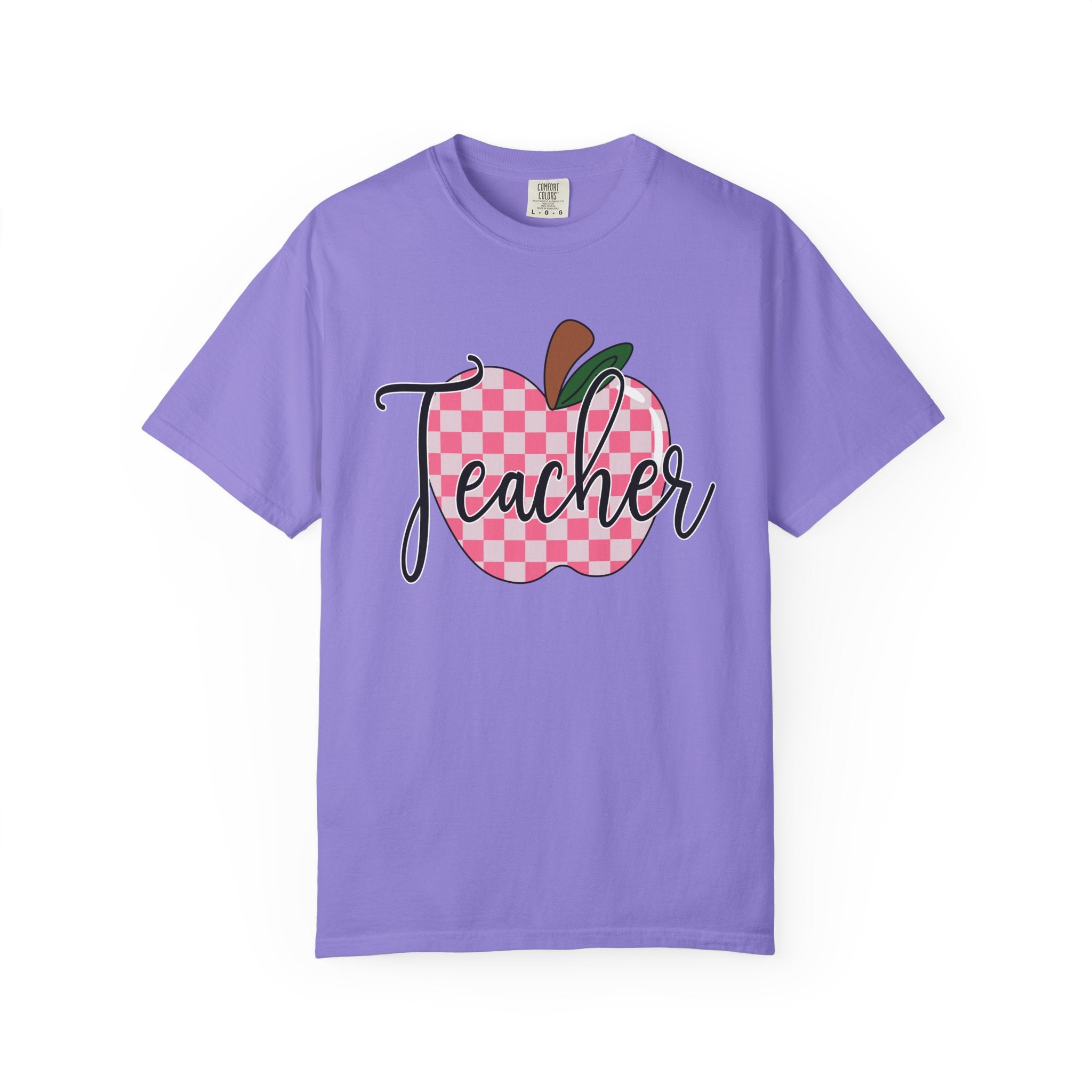 Teacher Apple T-Shirt — Pink Checkered Apple Teacher Tee