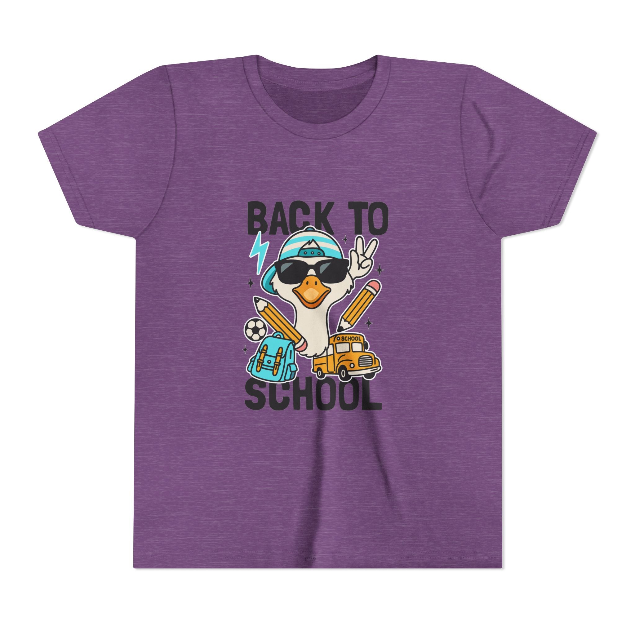 Back to School Duck Youth Tee — Cute Kids School Shirt with Backpack, Bus & Pencil Design