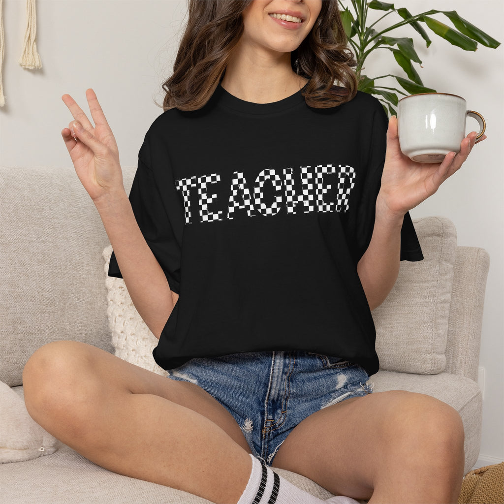 Teacher Checkerboard Graphic Tee — Fun Back-to-School Gift for Educators