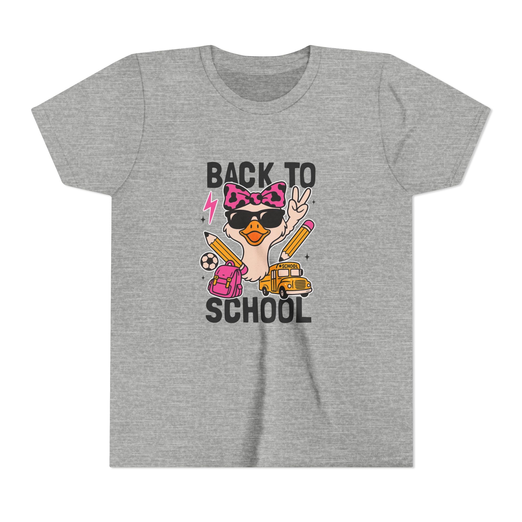 Back to School Kids Tee — Cute Duck with Backpack & School Supplies