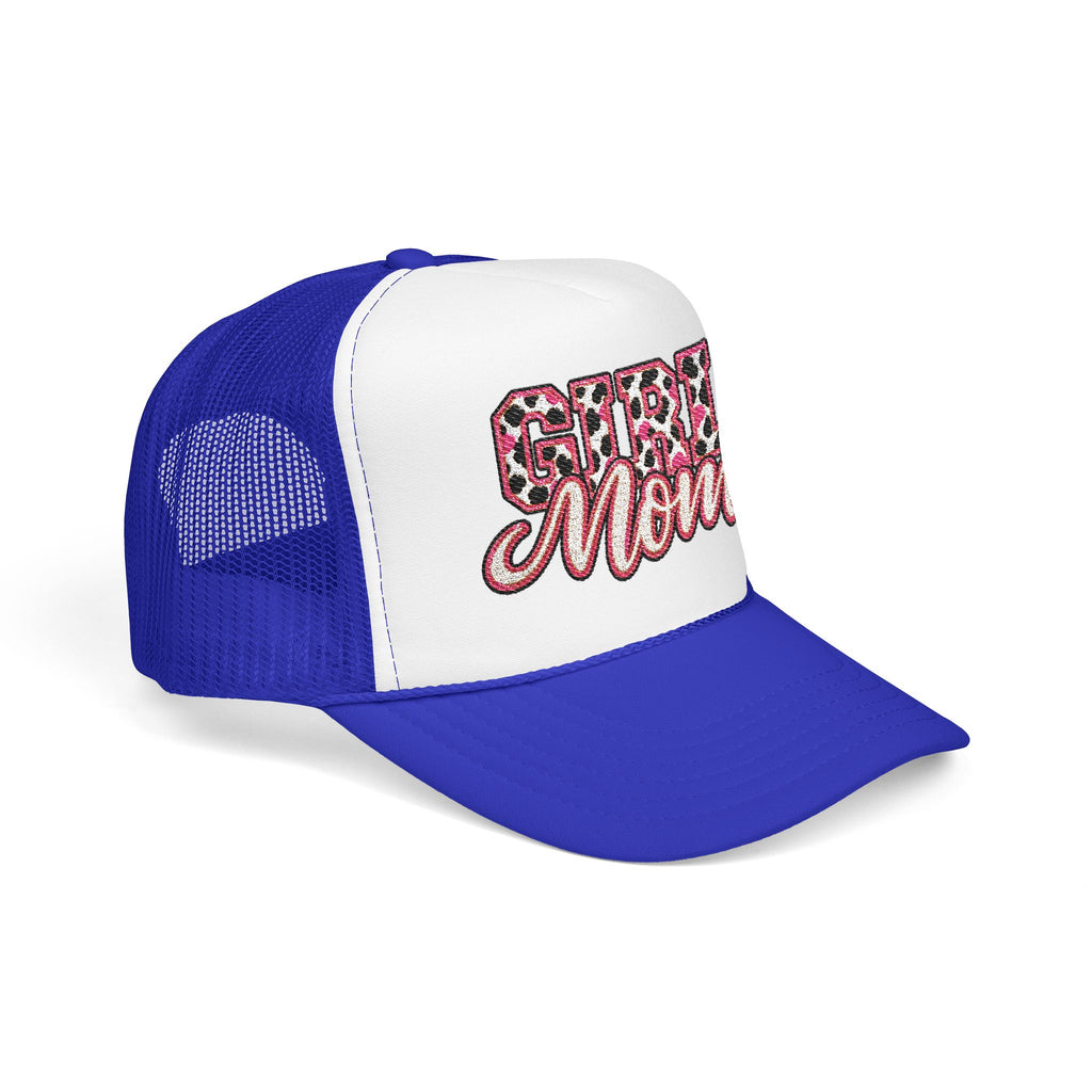 Girl Mom Leopard Foam Trucker Hat — Pink Glitter Script Mesh Cap