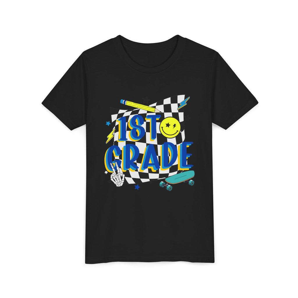 1st Grade Youth T‑Shirt - Colorful Skateboard Back-to-School Tee