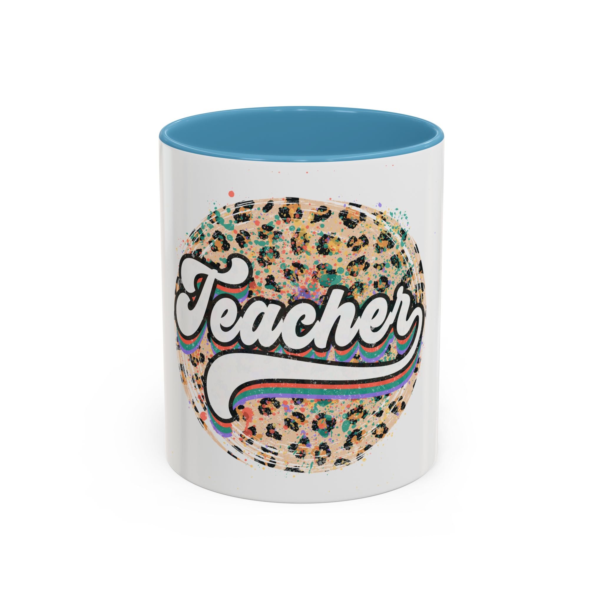 Teacher Leopard Print Accent Coffee Mug – Retro Script Teacher Gift (11/15oz)
