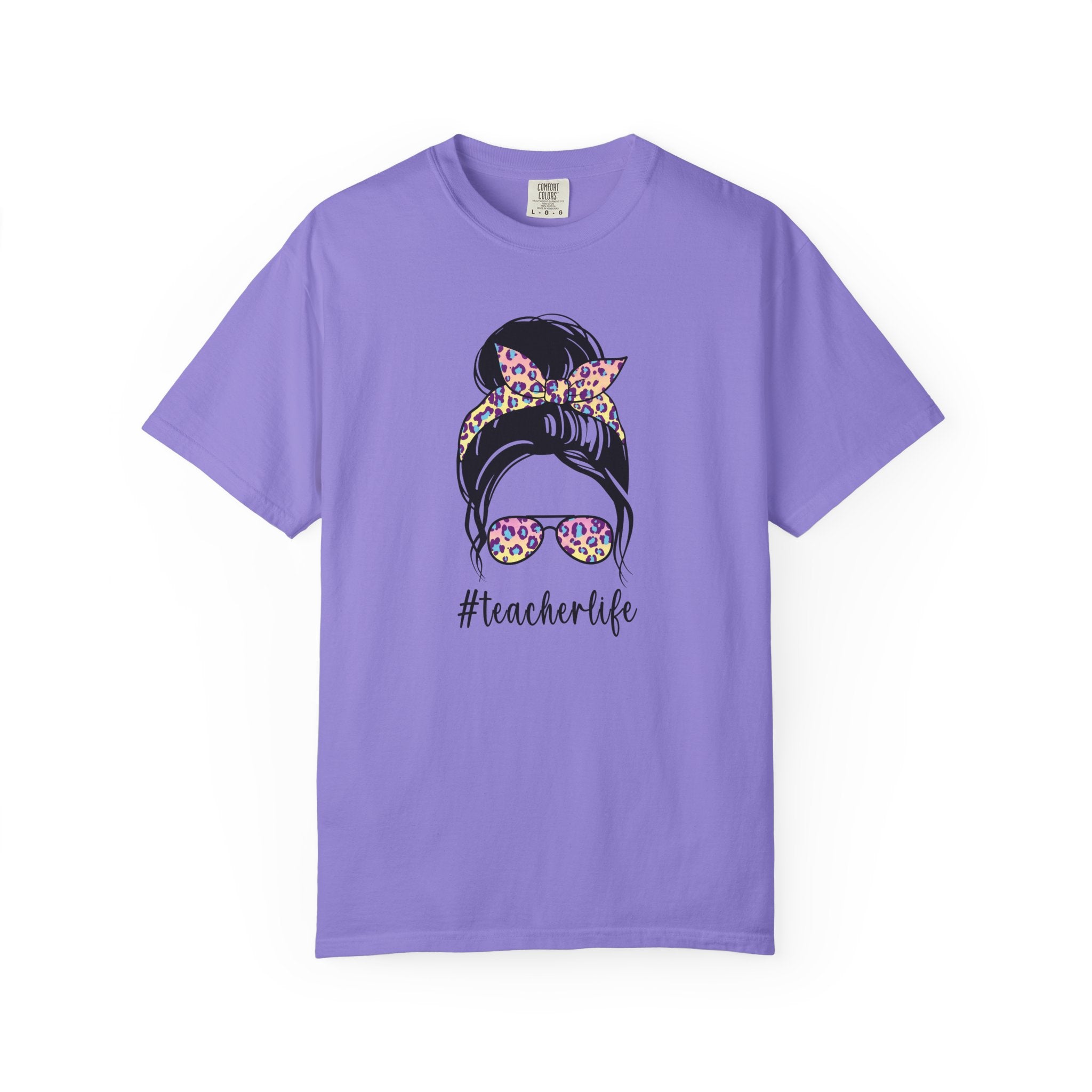 Teacher Life Floral Messy Bun T-Shirt