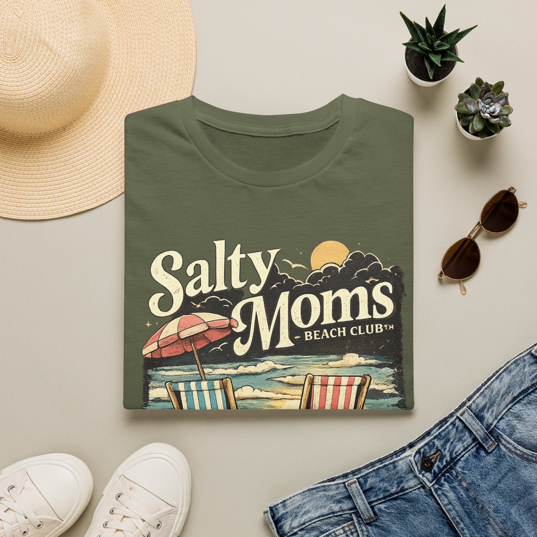Salty Moms Beach Club T-Shirt — Vintage Coastal Mom Tee