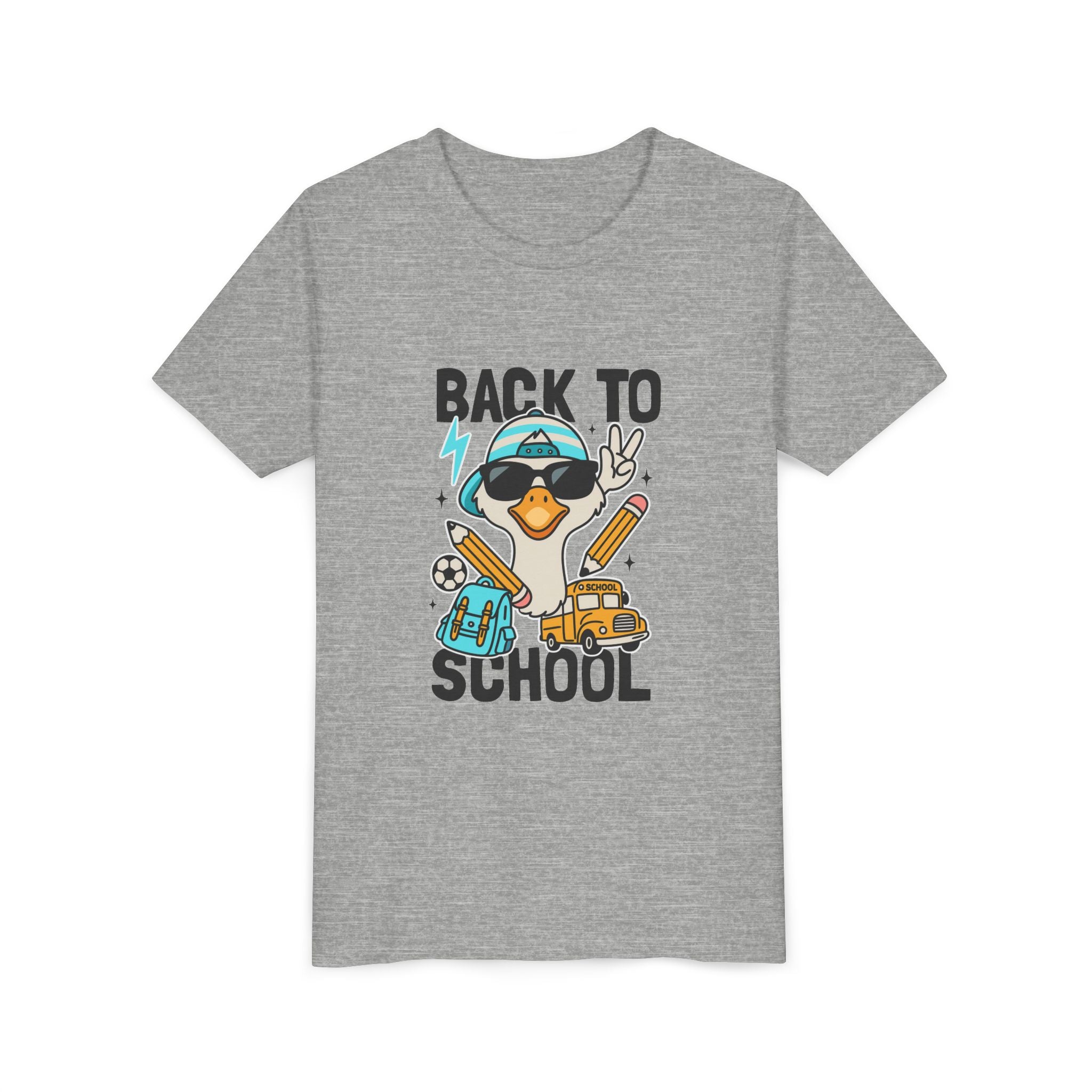 Back to School Duck Youth Tee — Cute Kids School Shirt with Backpack, Bus & Pencil Design