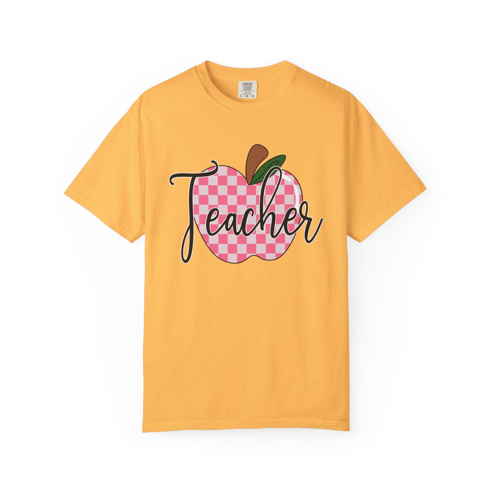 Teacher Apple T-Shirt — Pink Checkered Apple Teacher Tee