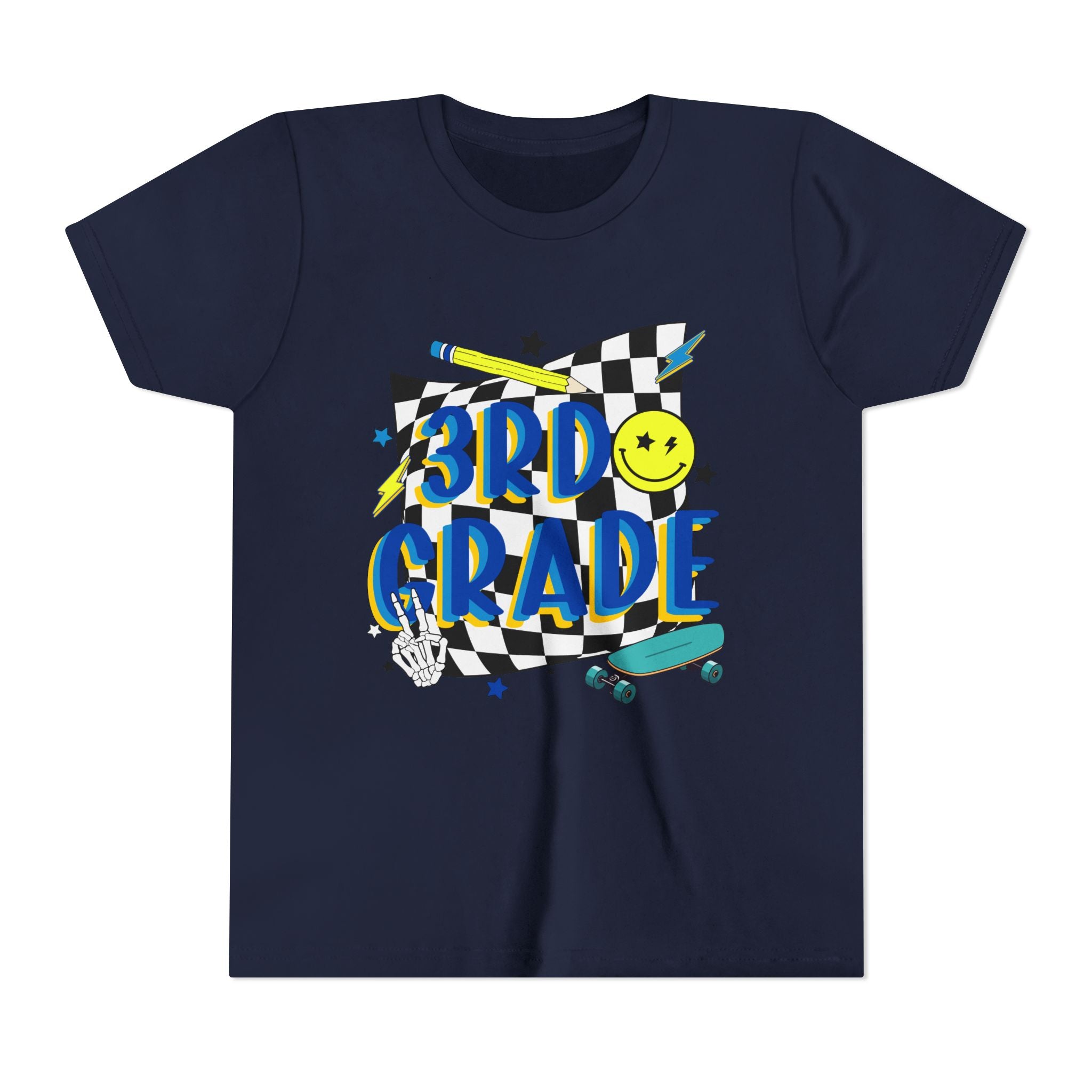 3rd Grade Youth Tee - Back-to-School Smiley Skateboard Design