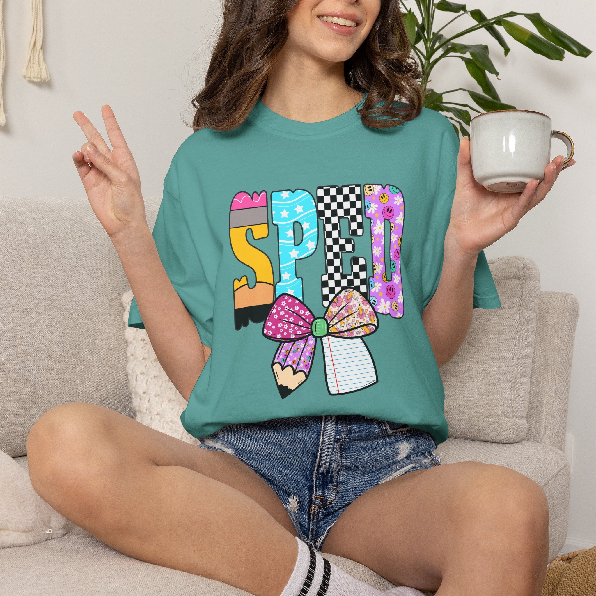 Spring Pencil Bow T-Shirt — Cute Colorful 'SPRING' Graphic Tee