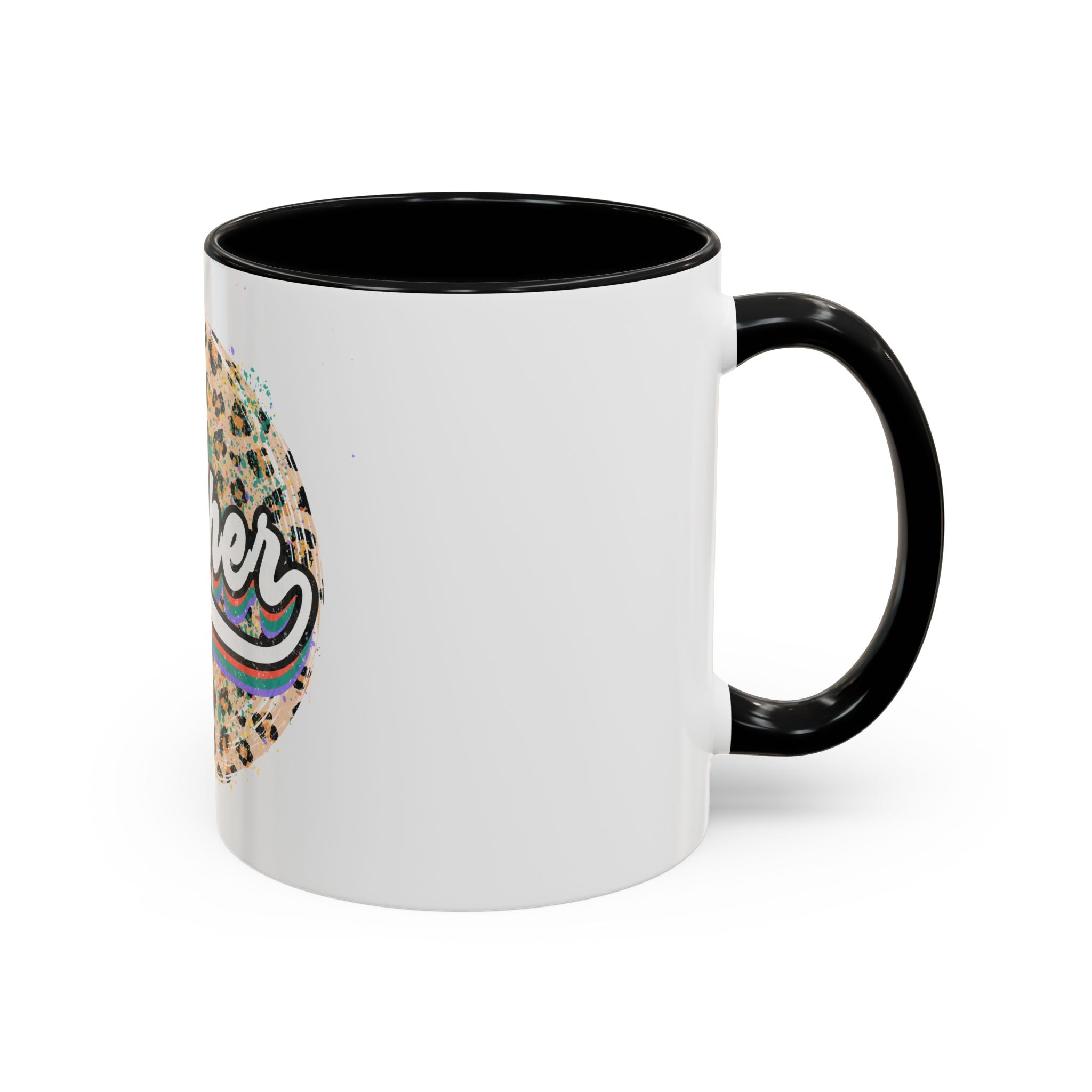 Teacher Leopard Print Accent Coffee Mug – Retro Script Teacher Gift (11/15oz)