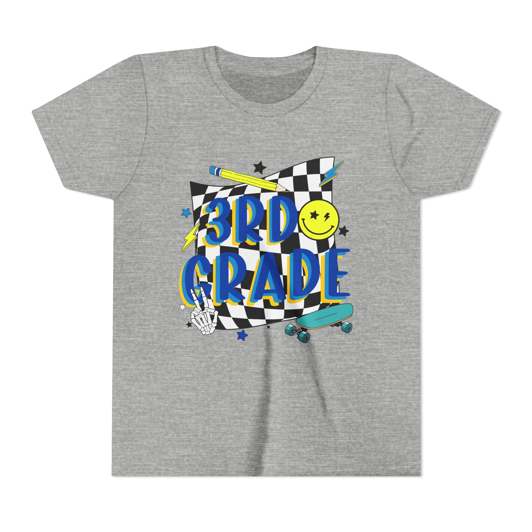 3rd Grade Youth Tee - Back-to-School Smiley Skateboard Design