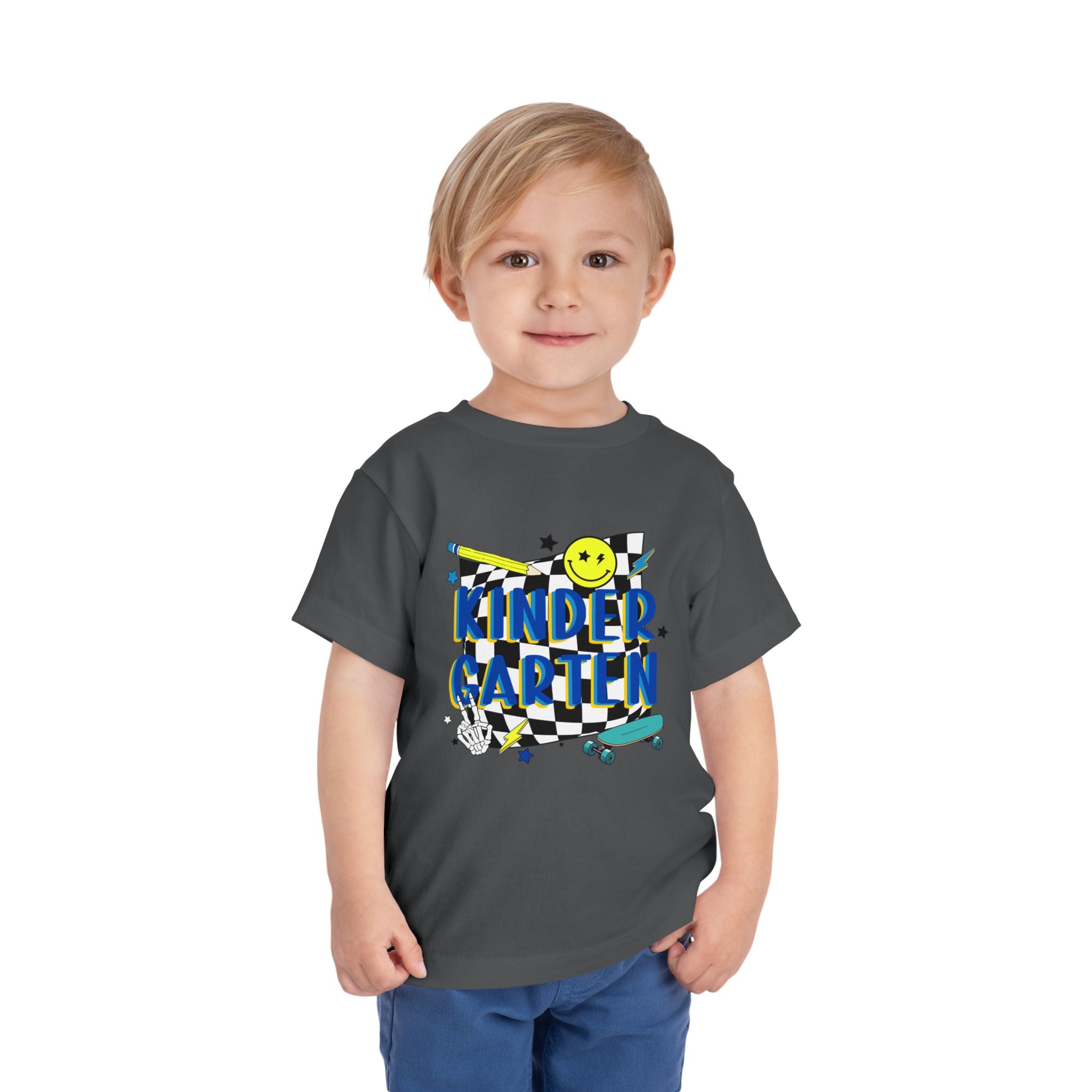 Kindergarten Toddler Tee — Smiley Skateboard Back-to-School Shirt