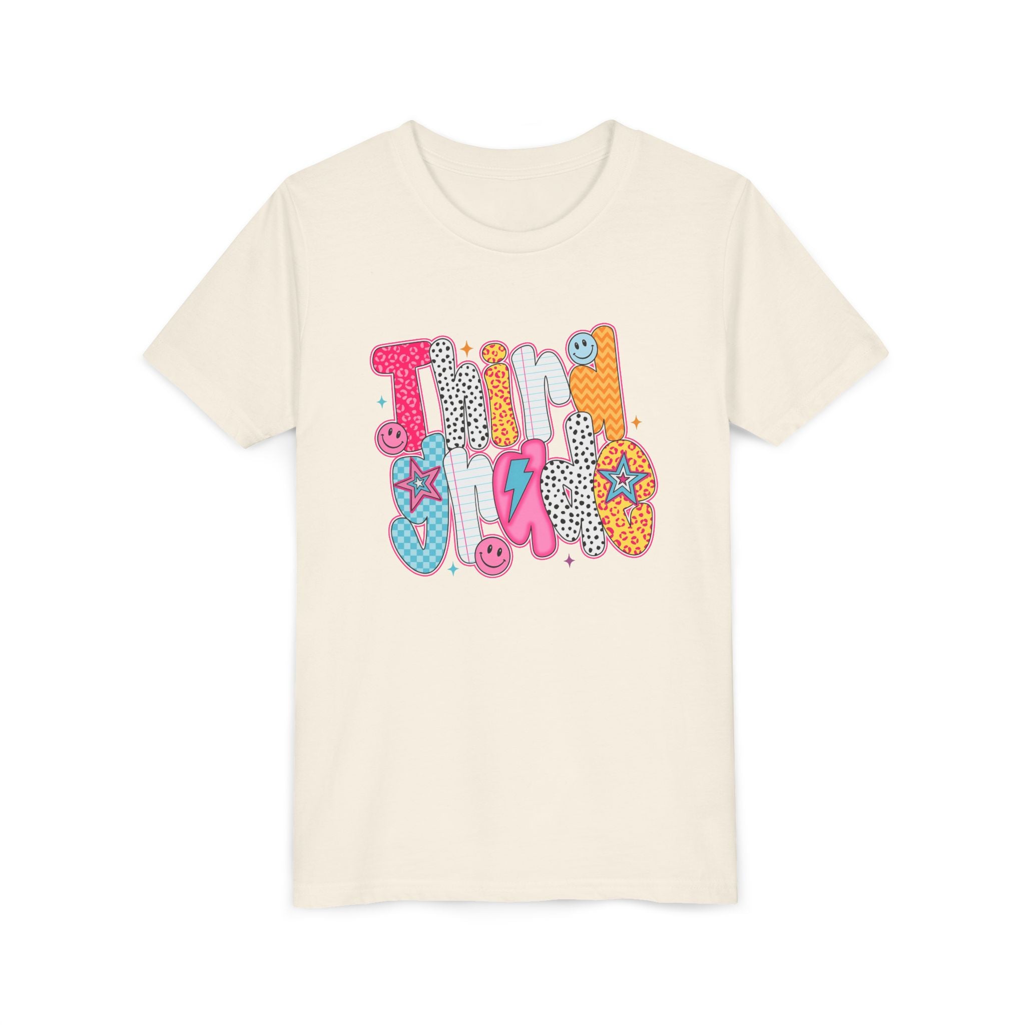 Third Grade — Colorful 'Think Big' Retro Graphic Shirt for Kids
