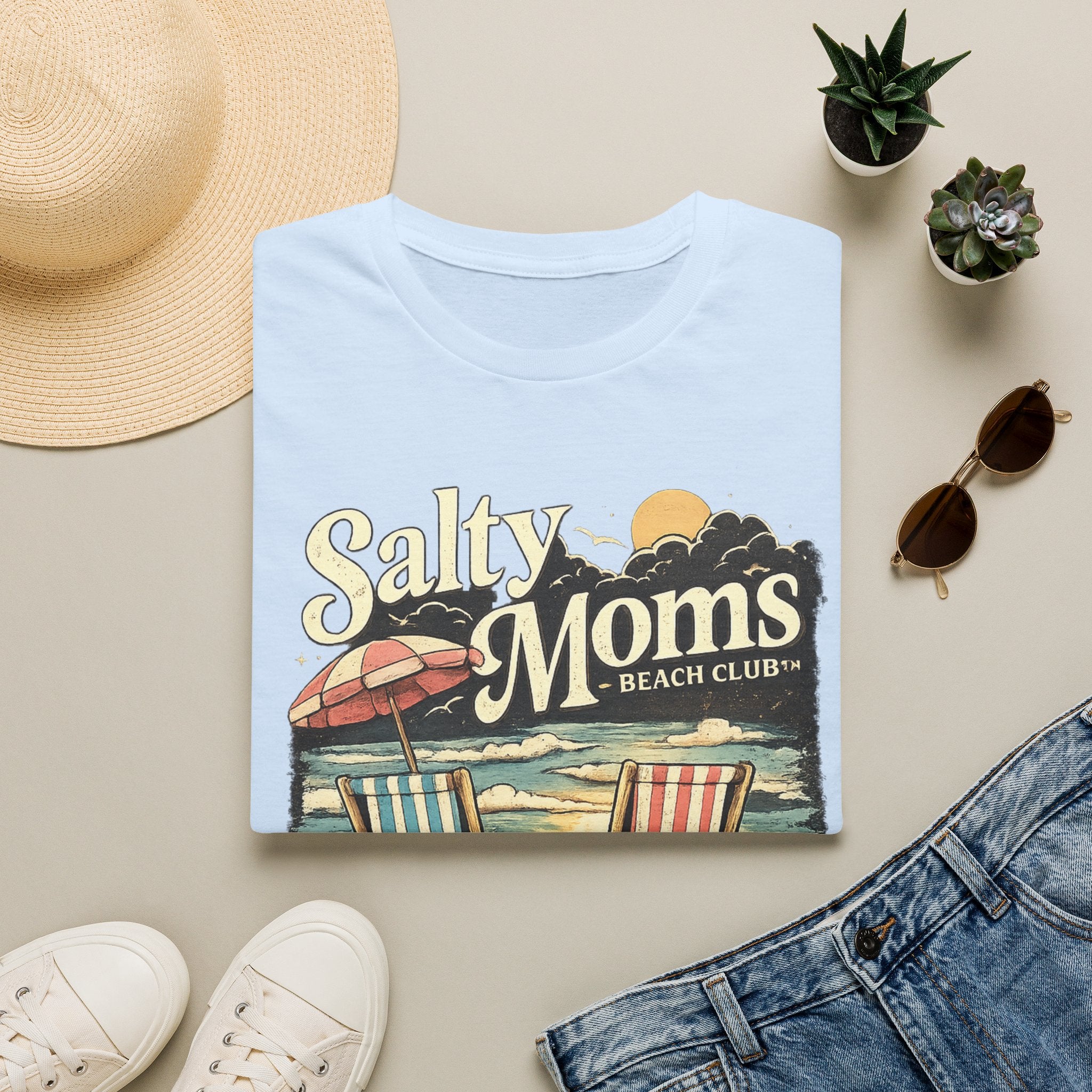 Salty Moms Beach Club T-Shirt — Vintage Coastal Mom Tee