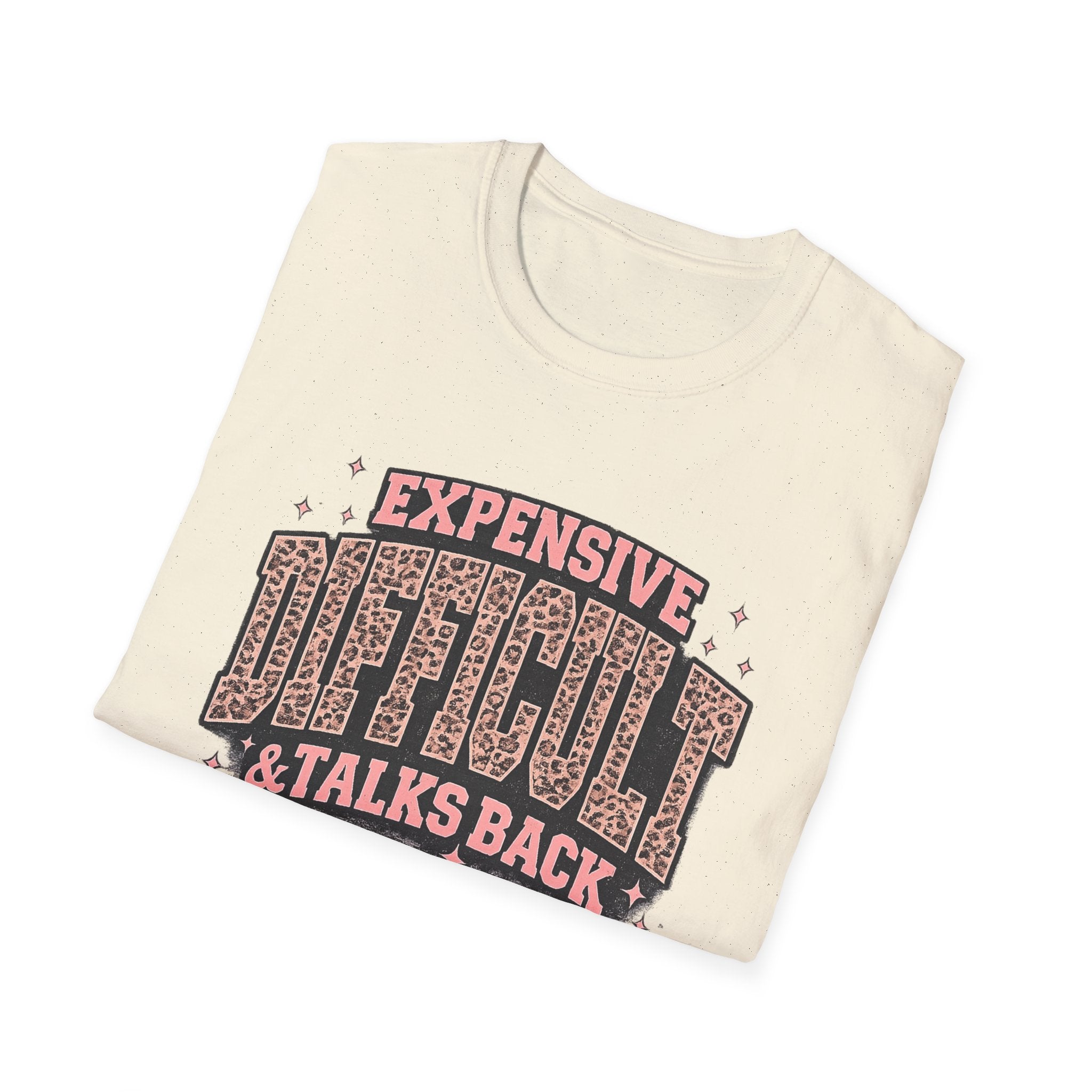 Difficult Talks Back Leopard Graphic T-Shirt — "Expensive Difficult" Feminine Attitude Tee