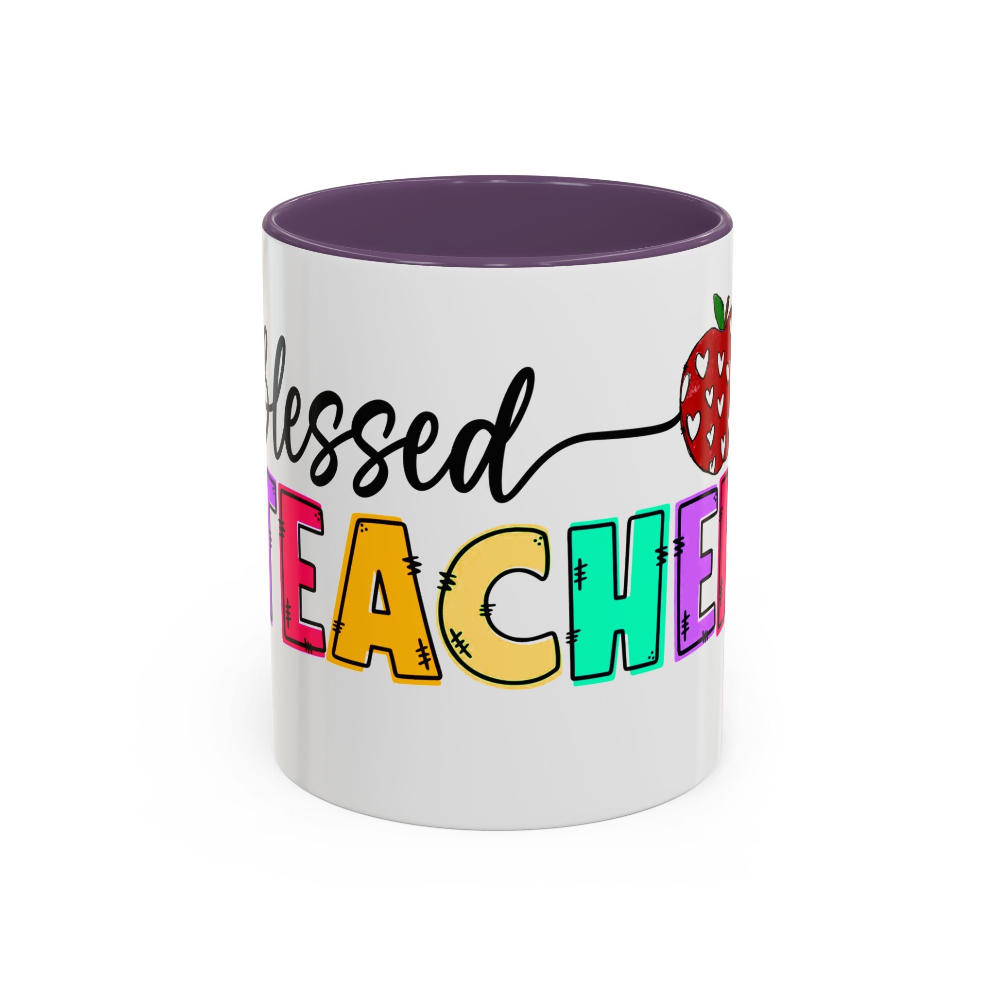 Blessed Teacher Accent Coffee Mug – Colorful Apple Design (11/15oz)