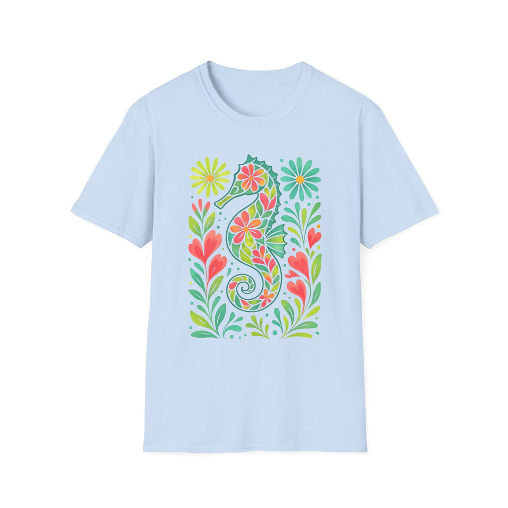 Floral Seahorse T-Shirt — Colorful Tropical Sea Life Tee